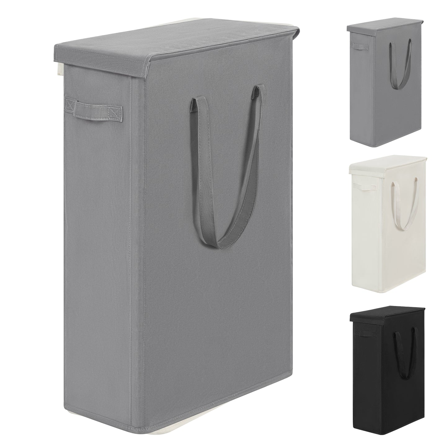BGTREND Tall & Slim Laundry Hamper with Lid and handles Narrow Laundry Basket Collapsible Dirty Clothes Hamper Portable Laundry Storage Bin Oxford (45L,Gray)
