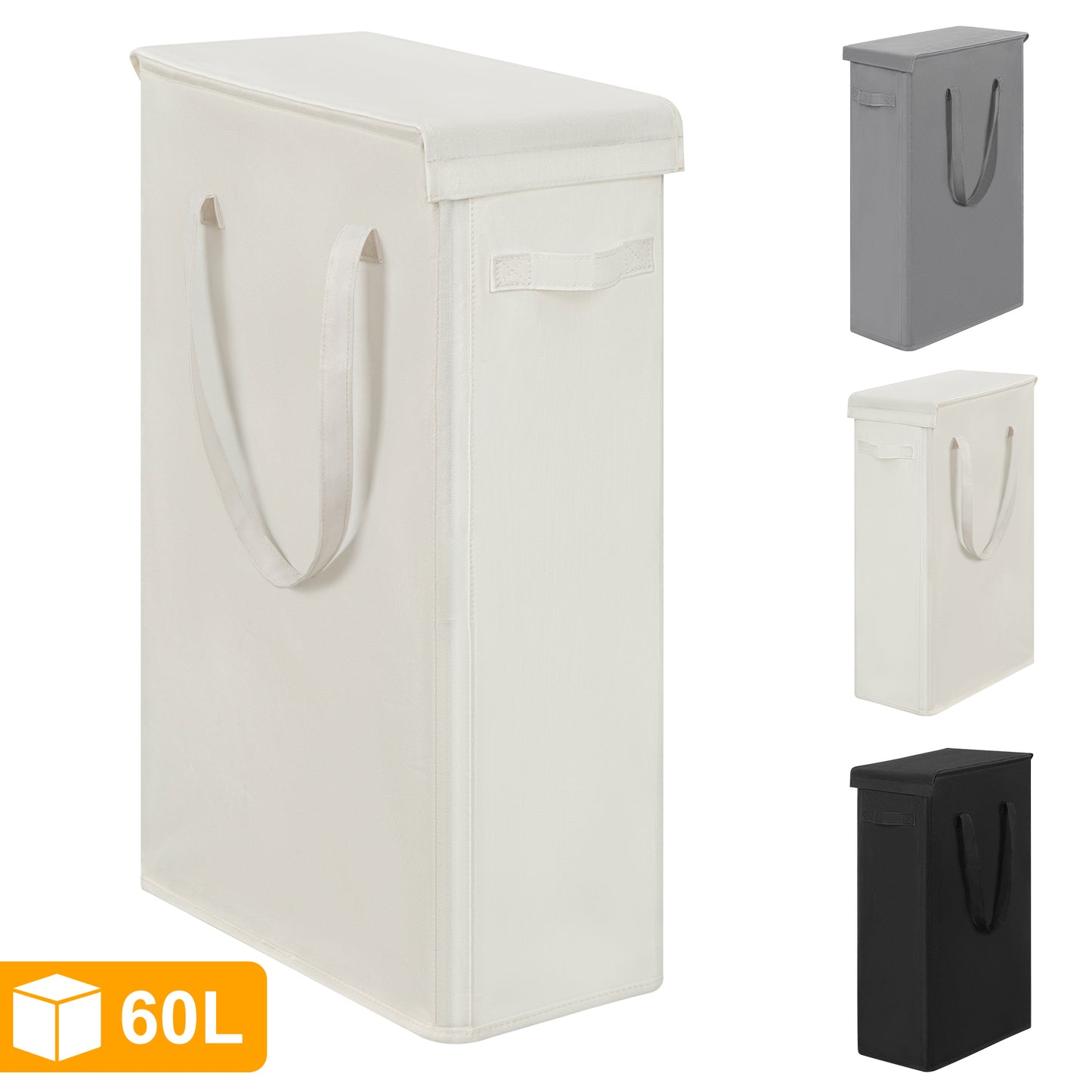 BGTREND Tall & Slim Laundry Hamper with Lid and handles Narrow Laundry Basket Collapsible Dirty Clothes Hamper Portable Laundry Storage Bin Oxford (60L, Beige)