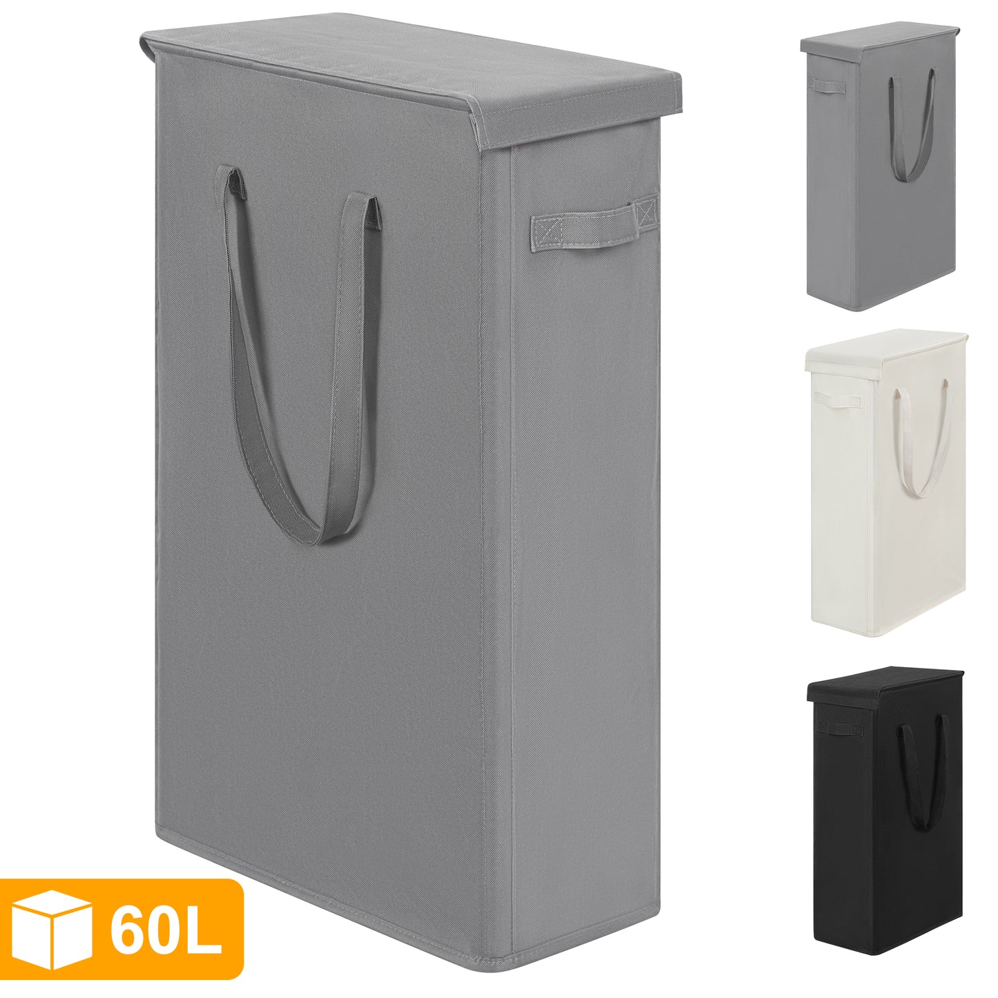 BGTREND Tall & Slim Laundry Hamper with Lid and handles Narrow Laundry Basket Collapsible Dirty Clothes Hamper Portable Laundry Storage Bin Oxford (60L, Gray)