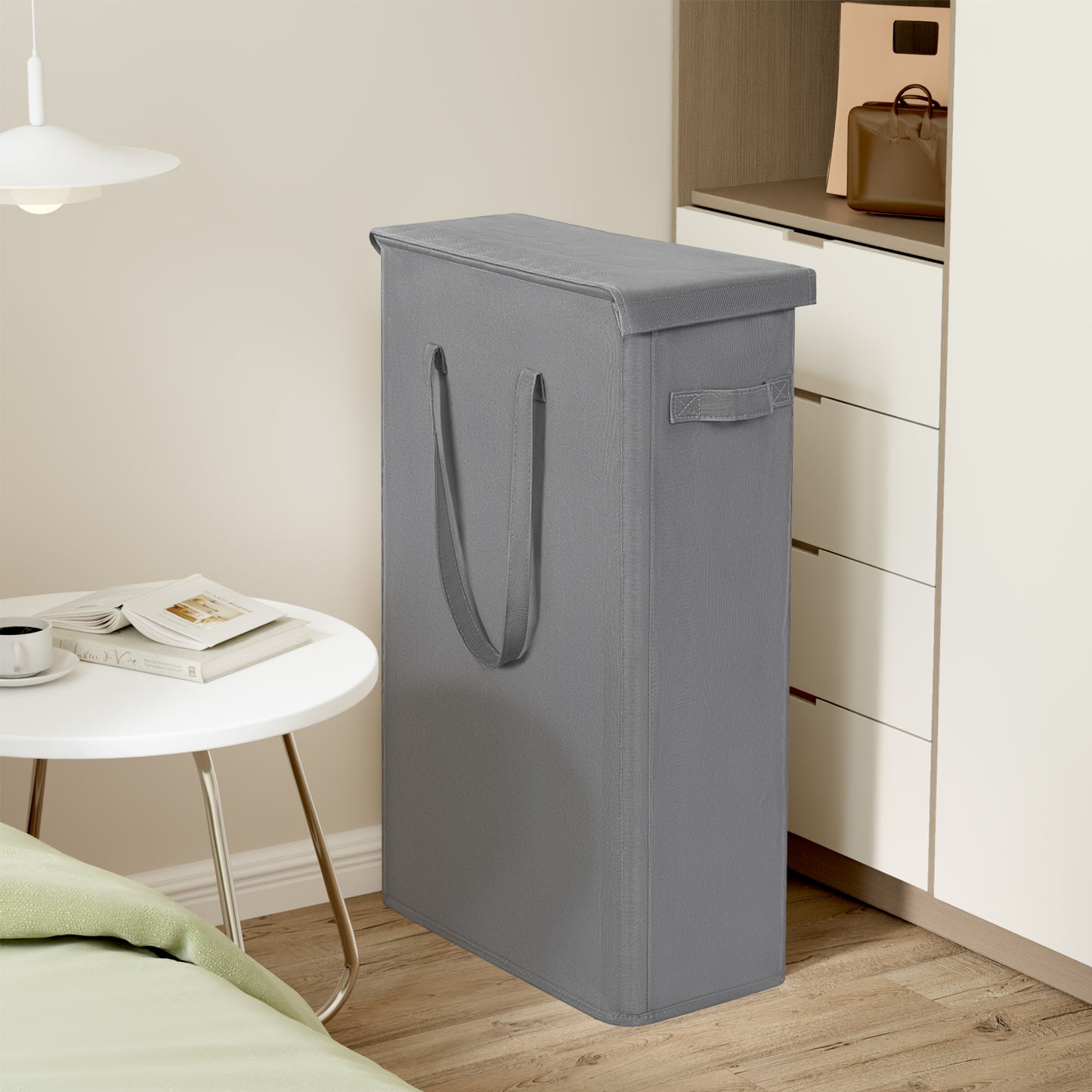 BGTREND Tall & Slim Laundry Hamper with Lid and handles Narrow Laundry Basket Collapsible Dirty Clothes Hamper Portable Laundry Storage Bin Oxford (60L, Gray)