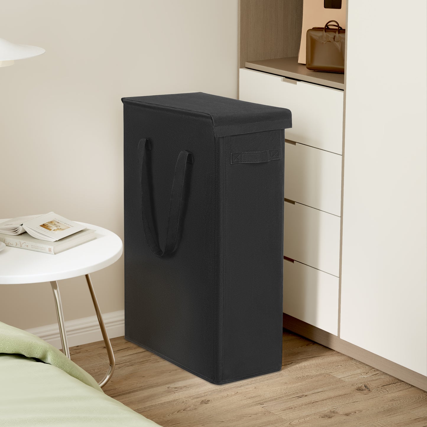 BGTREND Tall & Slim Laundry Hamper with Lid and handles Narrow Laundry Basket Collapsible Dirty Clothes Hamper Portable Laundry Storage Bin Oxford (45L, Black)