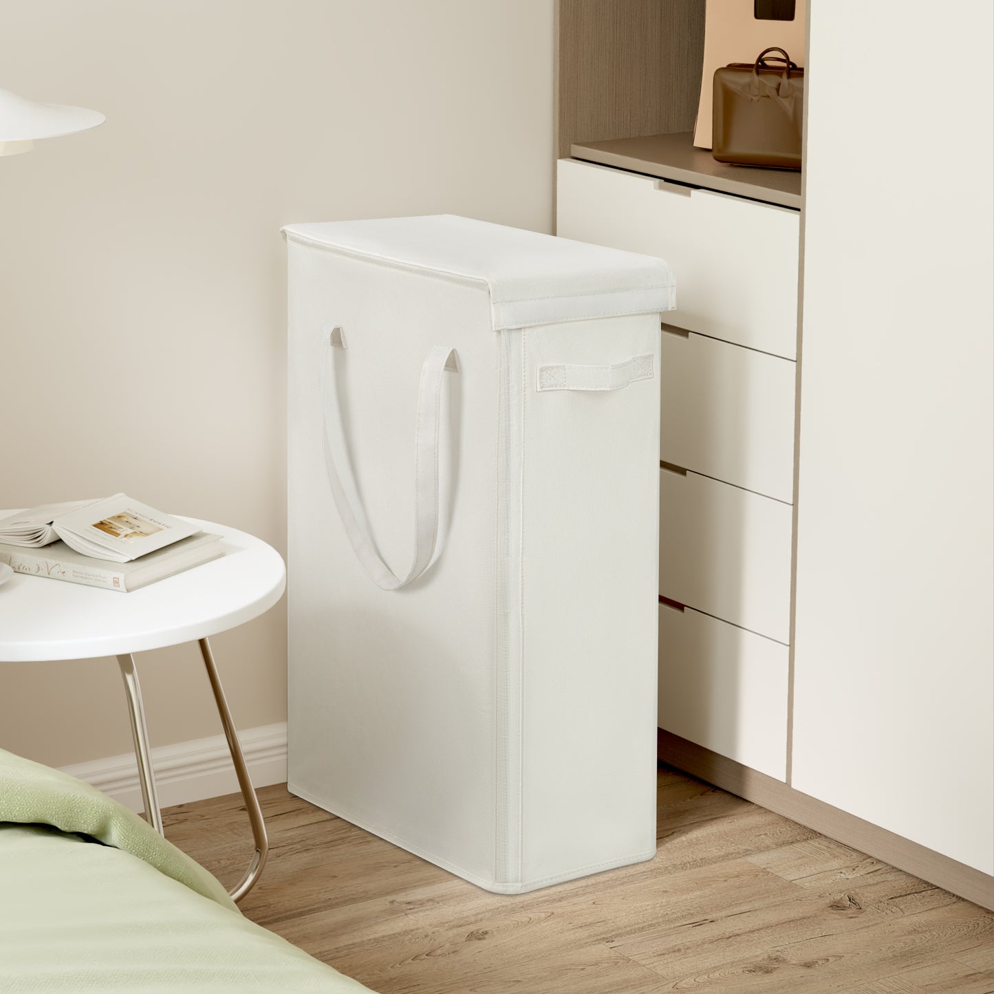 BGTREND Tall & Slim Laundry Hamper with Lid and handles Narrow Laundry Basket Collapsible Dirty Clothes Hamper Portable Laundry Storage Bin Oxford (45L, Beige)