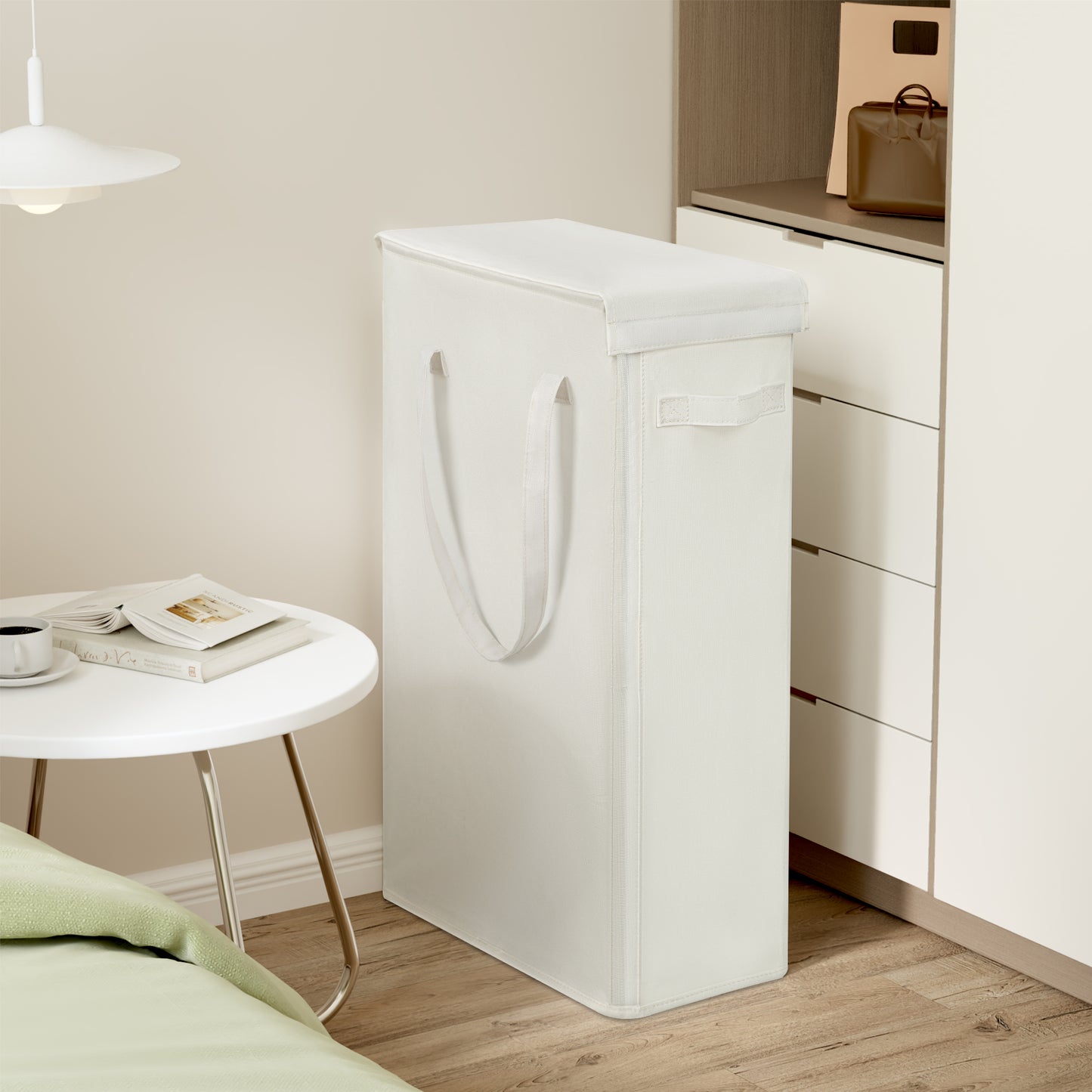 BGTREND Tall & Slim Laundry Hamper with Lid and handles Narrow Laundry Basket Collapsible Dirty Clothes Hamper Portable Laundry Storage Bin Oxford (60L, Beige)