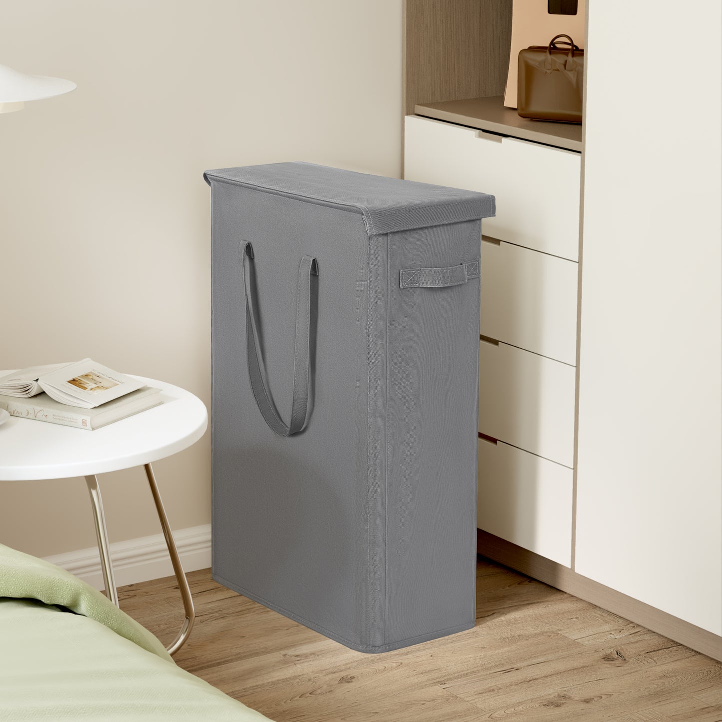 BGTREND Tall & Slim Laundry Hamper with Lid and handles Narrow Laundry Basket Collapsible Dirty Clothes Hamper Portable Laundry Storage Bin Oxford (45L,Gray)