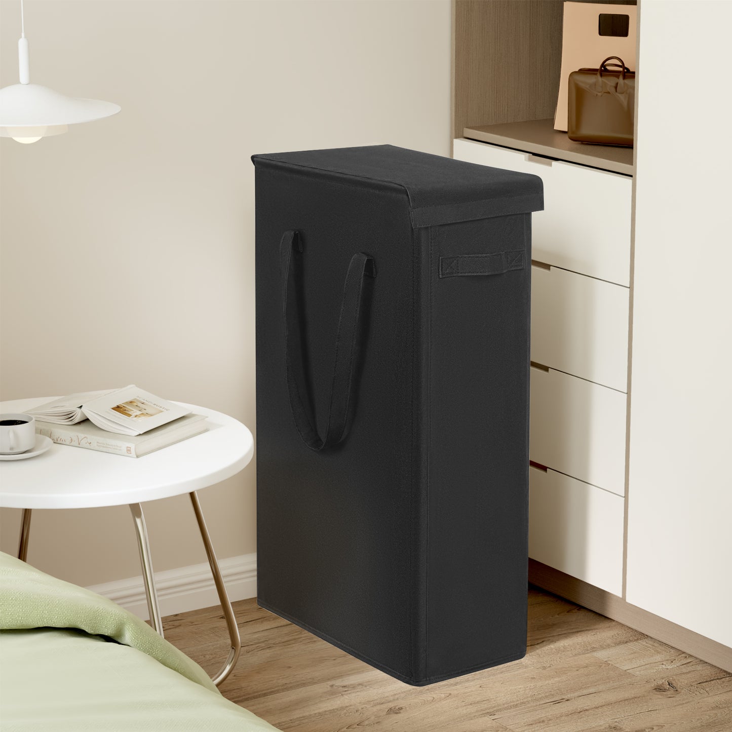 BGTREND Tall & Slim Laundry Hamper with Lid and handles Narrow Laundry Basket Collapsible Dirty Clothes Hamper Portable Laundry Storage Bin Oxford (60L, Black)