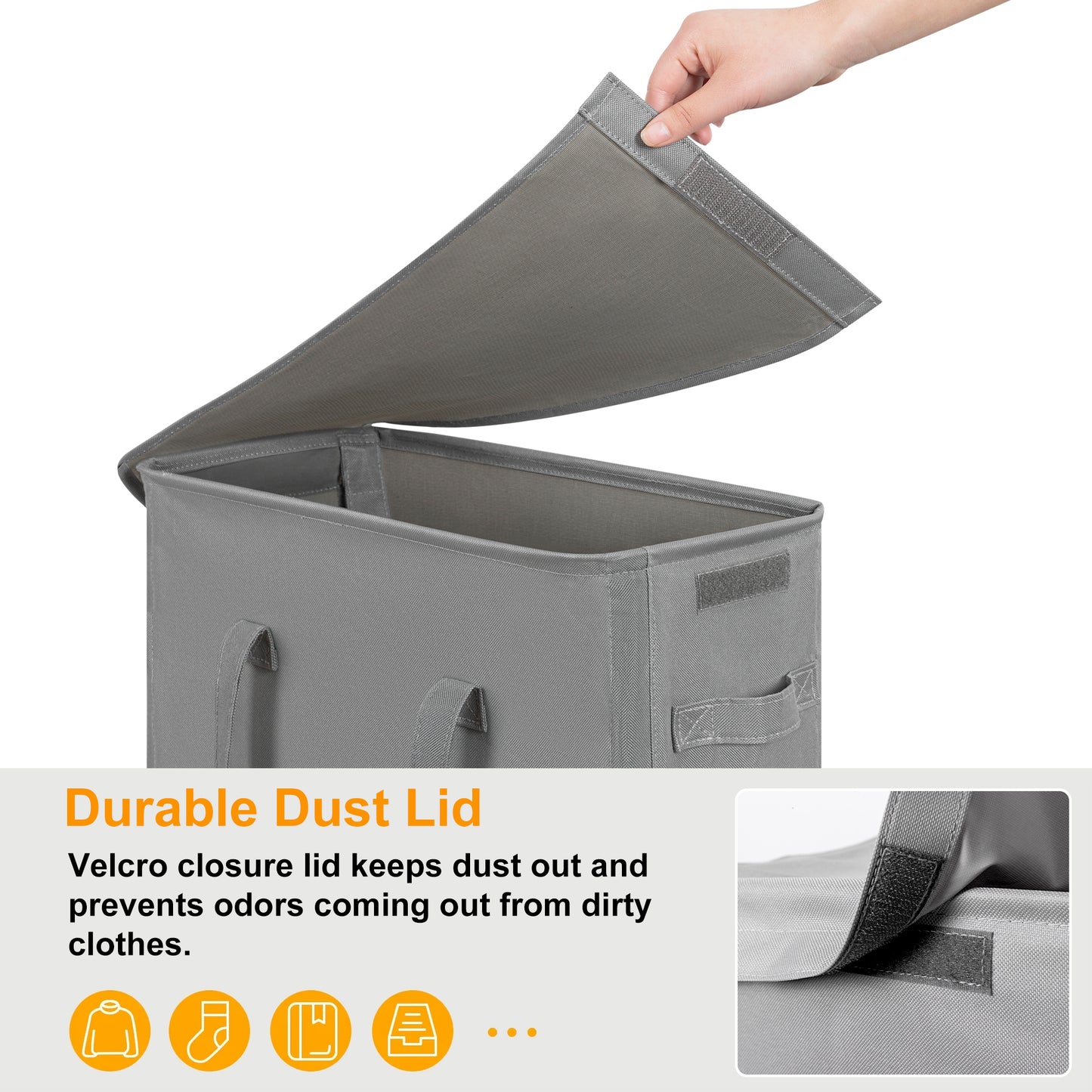 BGTREND Tall & Slim Laundry Hamper with Lid and handles Narrow Laundry Basket Collapsible Dirty Clothes Hamper Portable Laundry Storage Bin Oxford (60L, Gray)