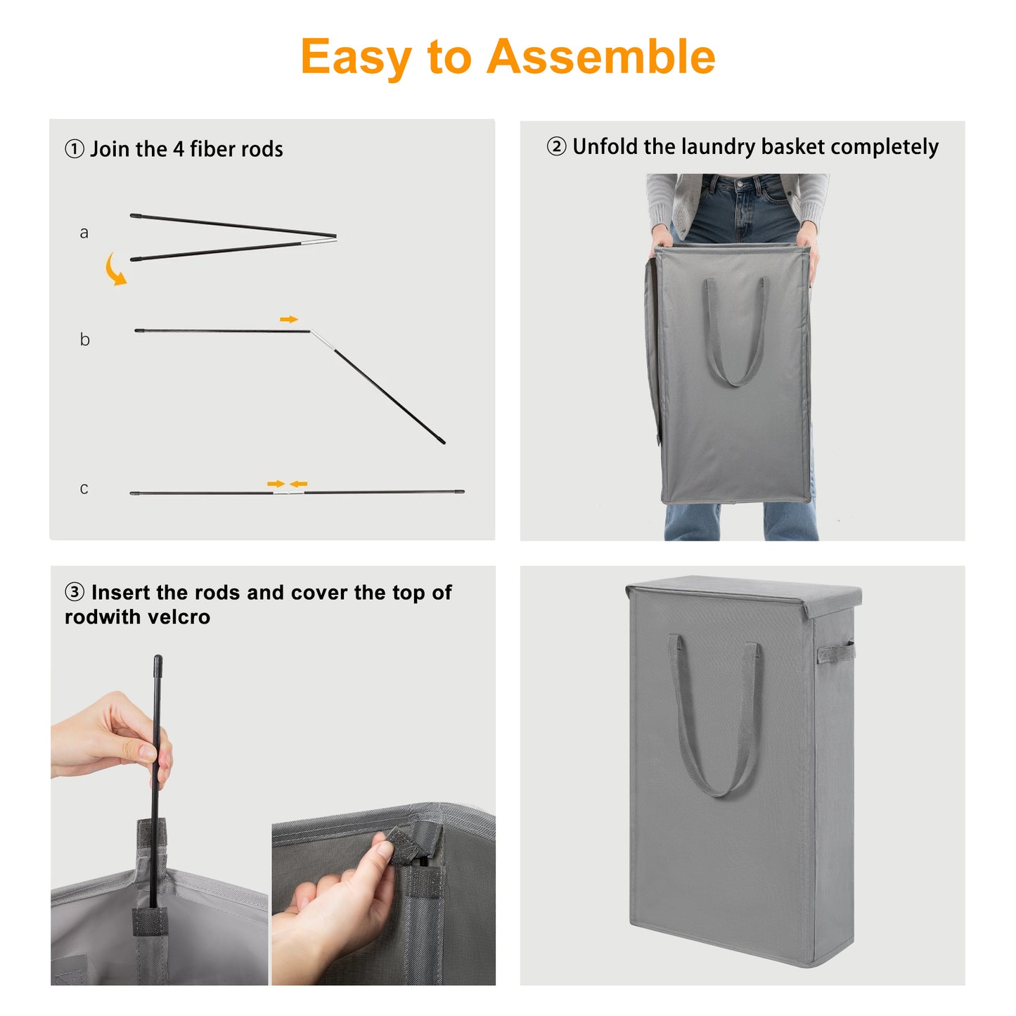 BGTREND Tall & Slim Laundry Hamper with Lid and handles Narrow Laundry Basket Collapsible Dirty Clothes Hamper Portable Laundry Storage Bin Oxford (60L, Gray)