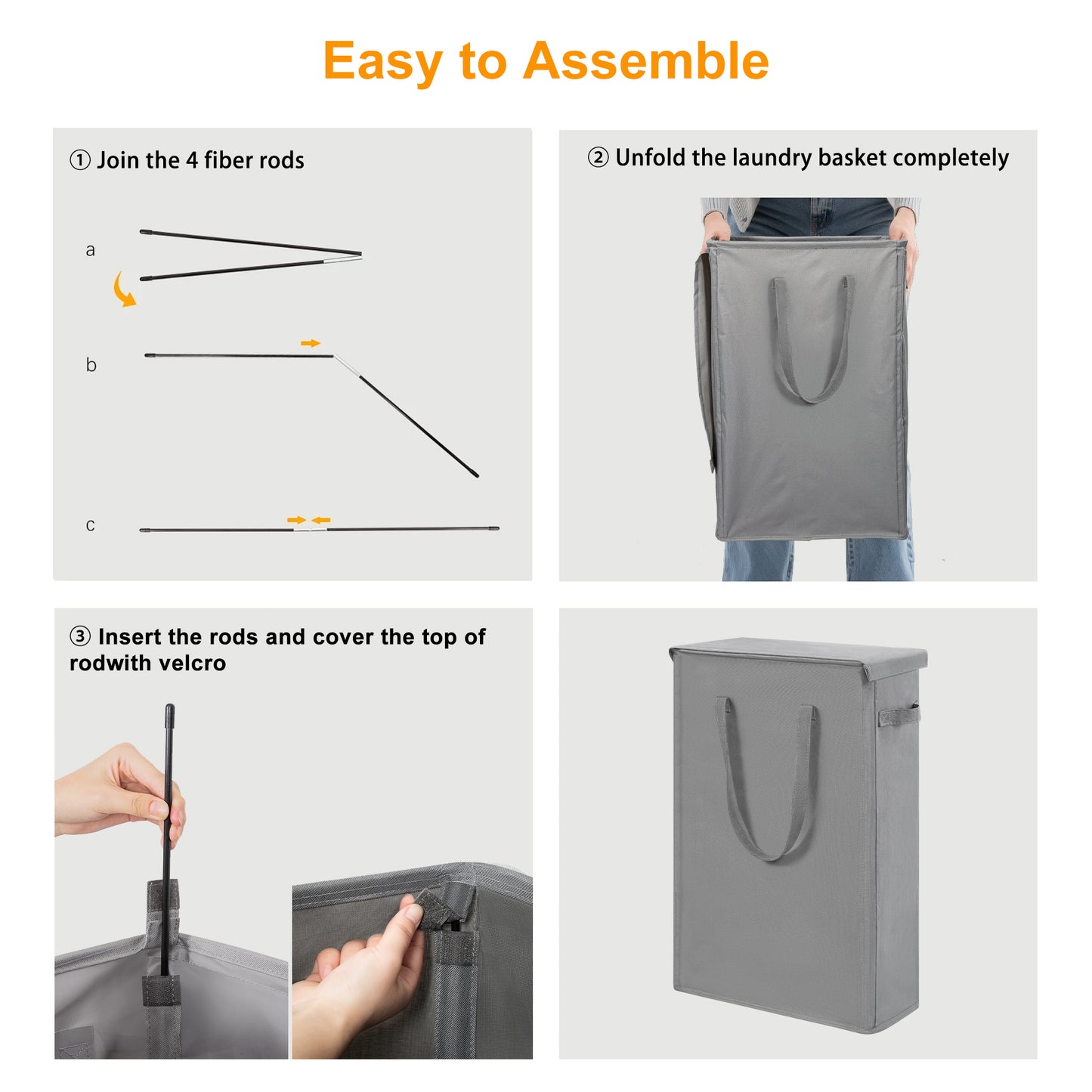 BGTREND Tall & Slim Laundry Hamper with Lid and handles Narrow Laundry Basket Collapsible Dirty Clothes Hamper Portable Laundry Storage Bin Oxford (45L,Gray)