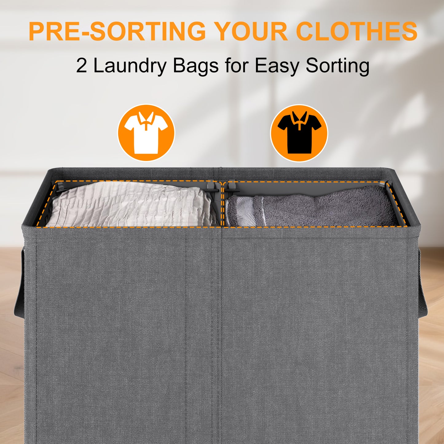 BGTREND Double Laundry Hamper with Lid 110L Laundry Basket with Removable Liner Bags Collapsible Laundry Sorter Dirty Clothes Hamper (Dark Gray)