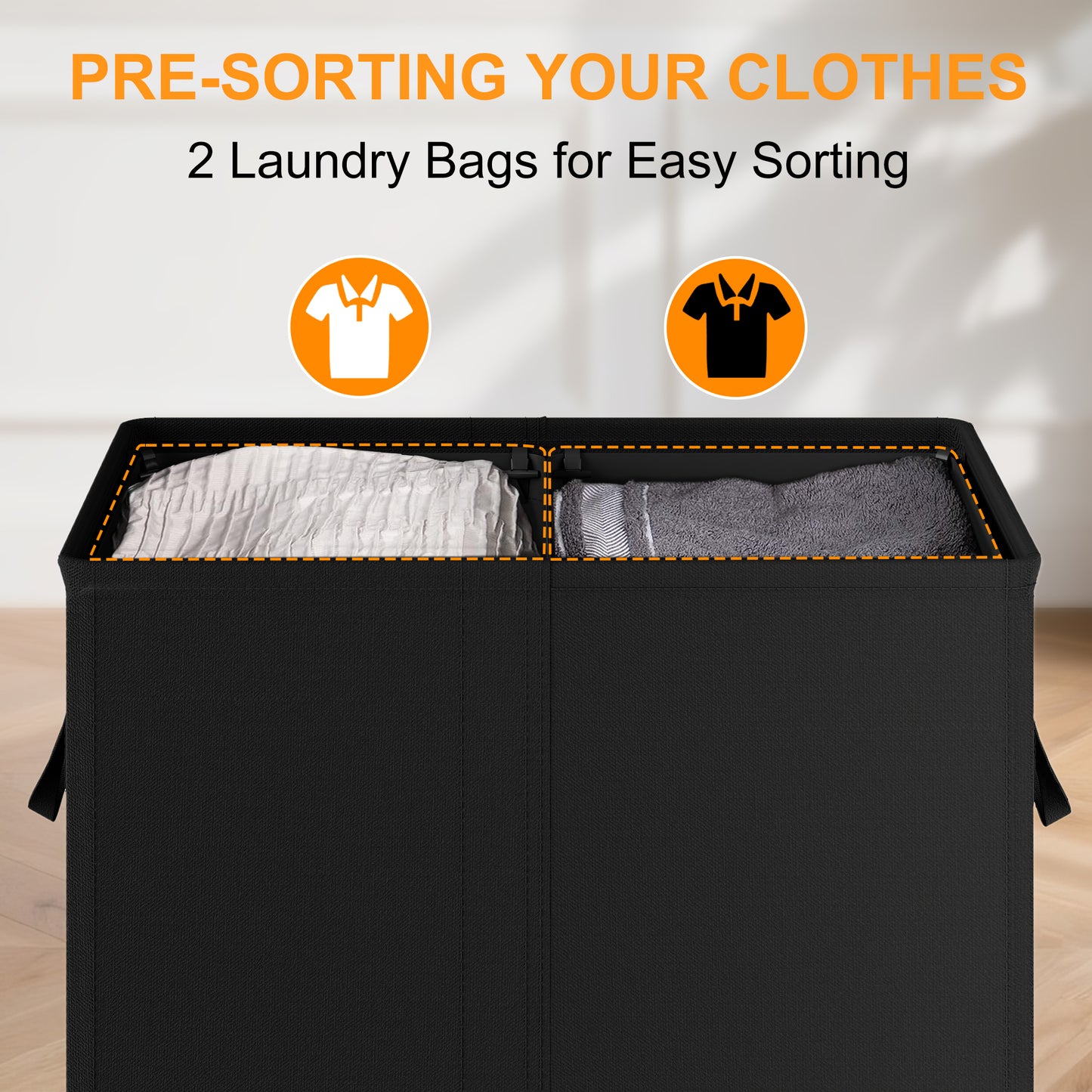 BGTREND Double Laundry Hamper with Lid 110L Laundry Basket with Removable Liner Bags Collapsible Laundry Sorter Dirty Clothes Hamper (Black)