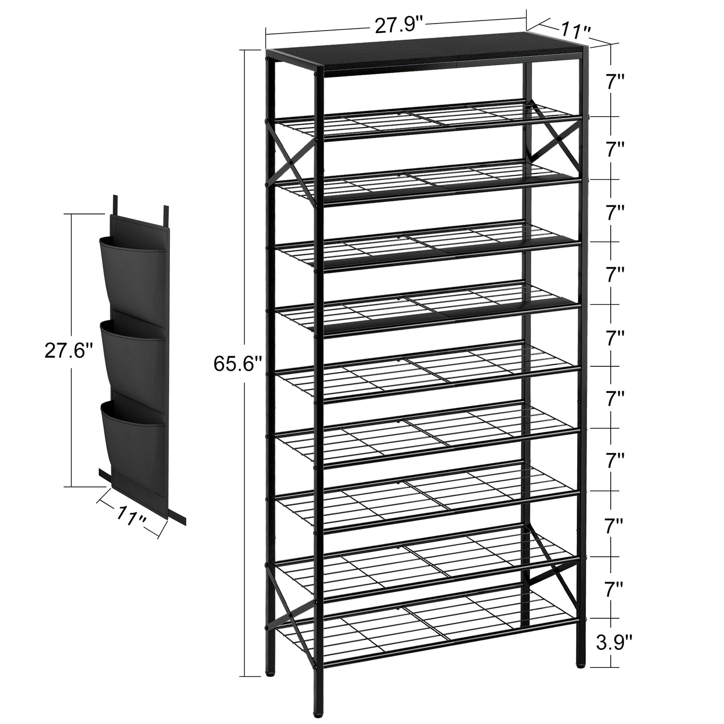 BGTREND 10-Tier Metal Shoe Rack Organizer with Wooden Top, 30-40 Pairs Shoe Storage Shelf for Entryway Hallway (65.67” Tall, Black)