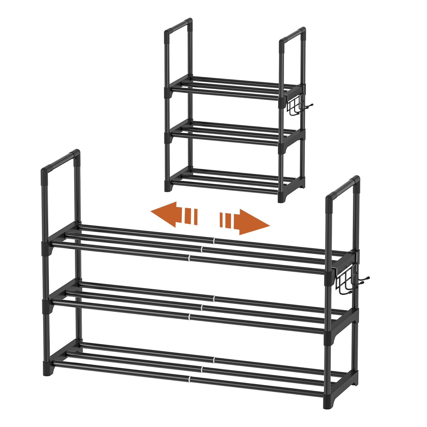 BGTREND 3-Tier Expandable Shoe Rack, Adjustable Metal Shoe Organizer Shelf for Closet Hallway Entryway, Black