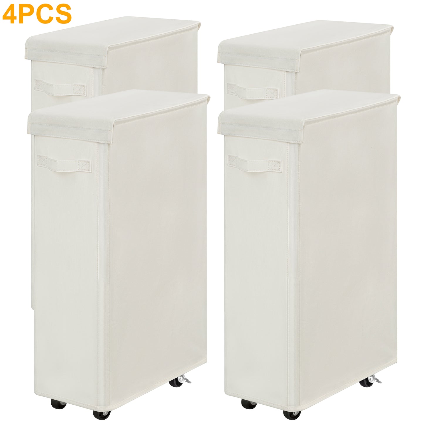 BGTREND 4pcs 27.6'' Tall & Slim Laundry Hamper with Lid and Wheels Narrow Laundry Basket Collapsible Dirty Clothes Hamper Portable Laundry Storage Bin Oxford (65L, Beige)