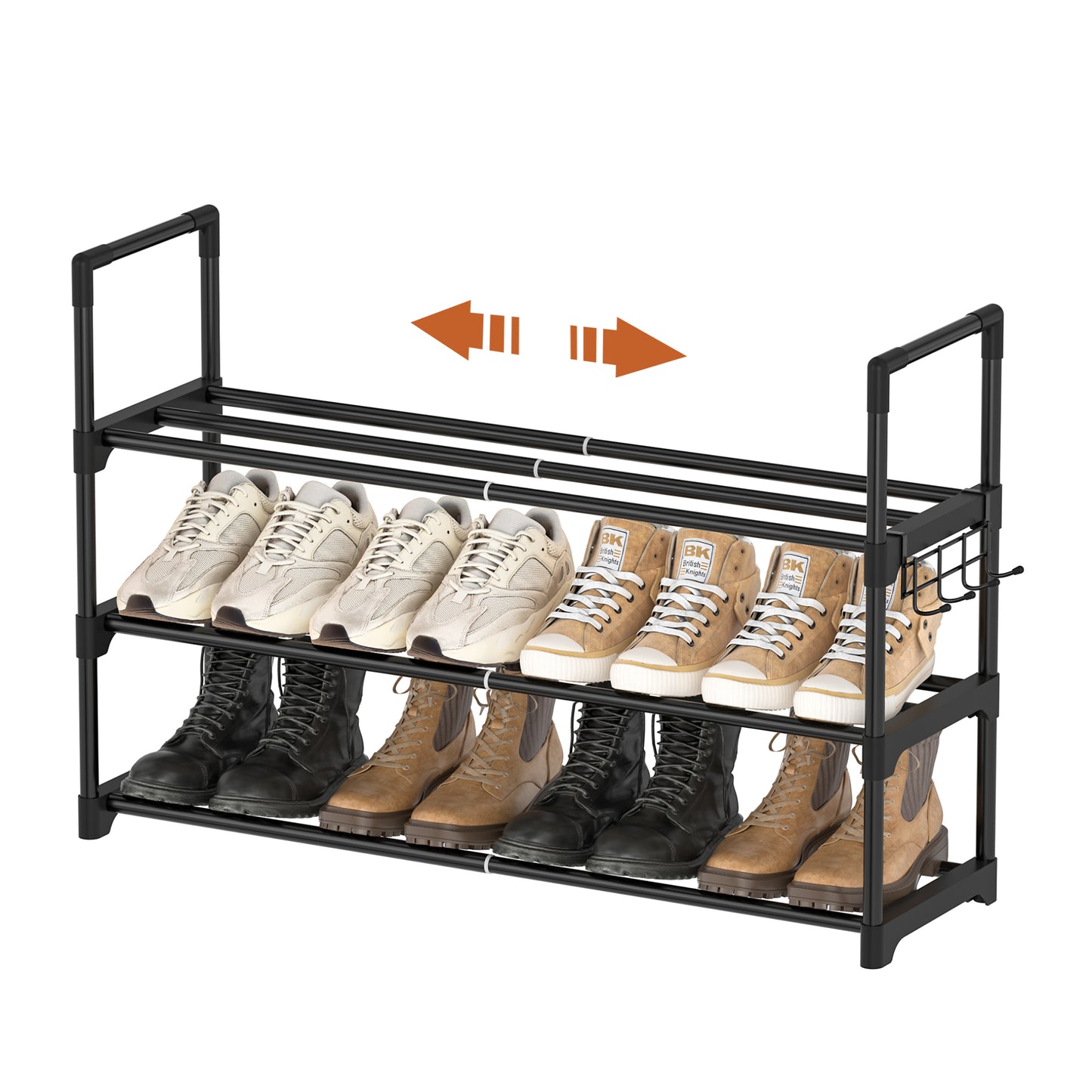 BGTREND 3-Tier Expandable Shoe Rack, Adjustable Metal Shoe Organizer Shelf for Closet Hallway Entryway, Black