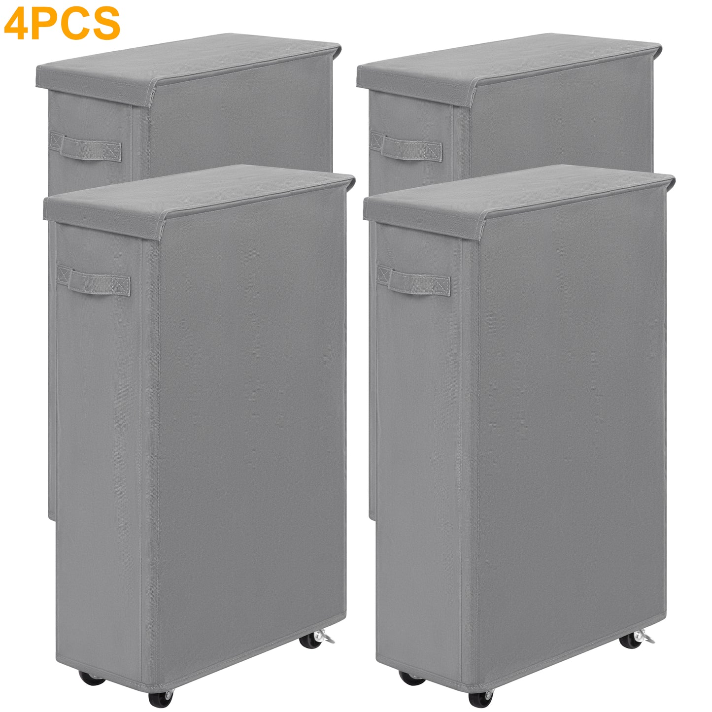 BGTREND 4pcs 27.6'' Tall & Slim Laundry Hamper with Lid and Wheels Narrow Laundry Basket Collapsible Dirty Clothes Hamper Portable Laundry Storage Bin Oxford (65L, Gray)