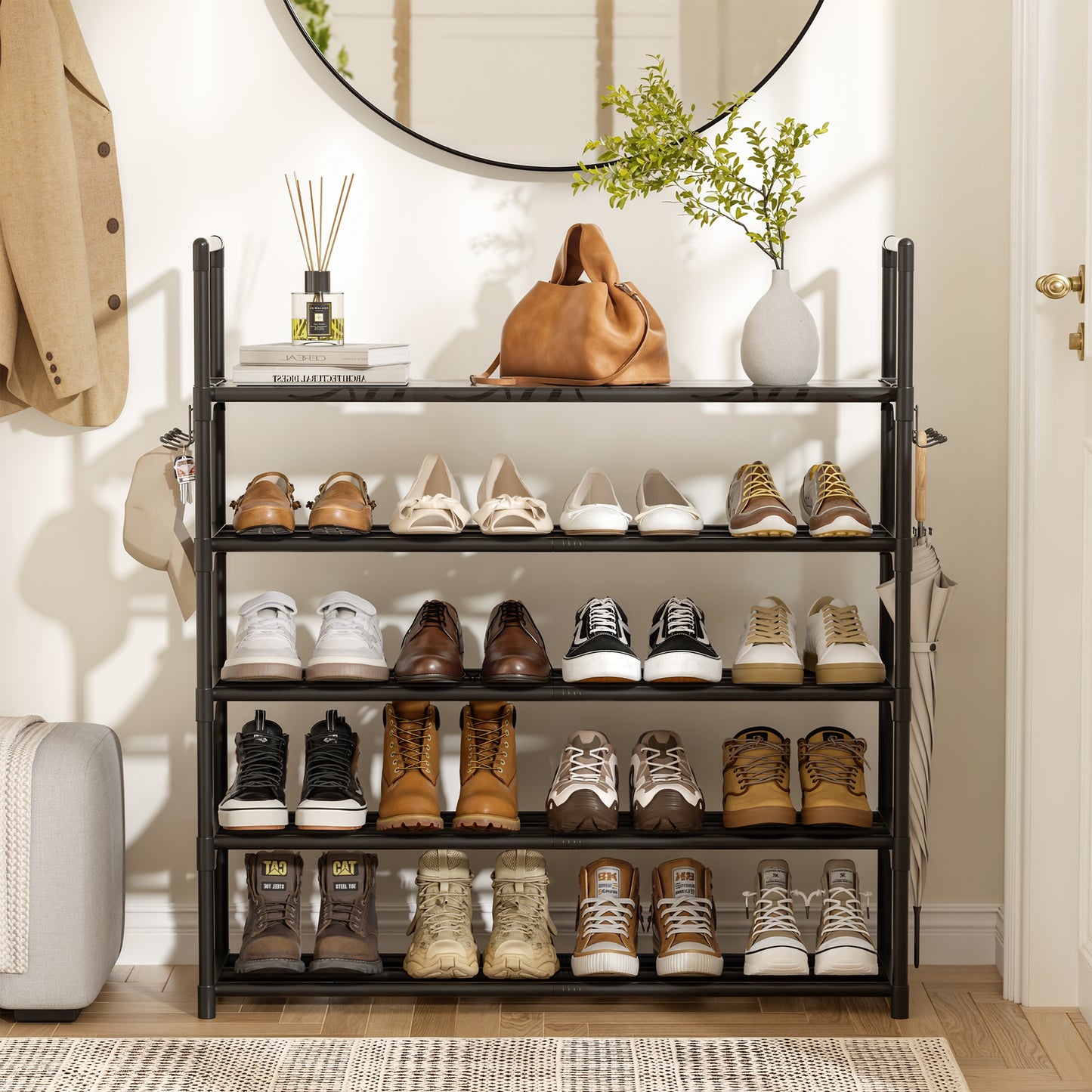 BGTREND 5 Tiers Shoe Rack Shoe Storage Organizer 15-20 Pairs Stackable Metal Shoe Shelf for Entryway Hallway Closet (33.5 inches, Black)