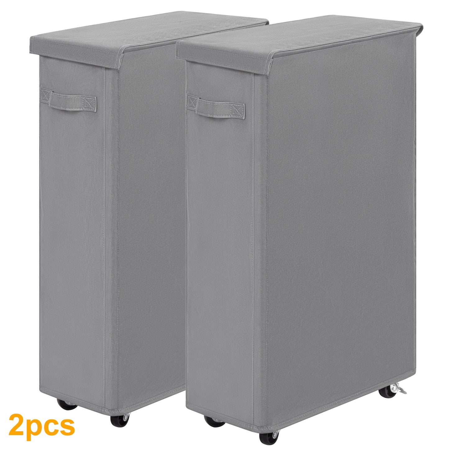 BGTREND 2pcs 27.6'' Tall & Slim Laundry Hamper with Lid and Wheels Narrow Laundry Basket Collapsible Dirty Clothes Hamper Portable Laundry Storage Bin Oxford (65L, Gray)