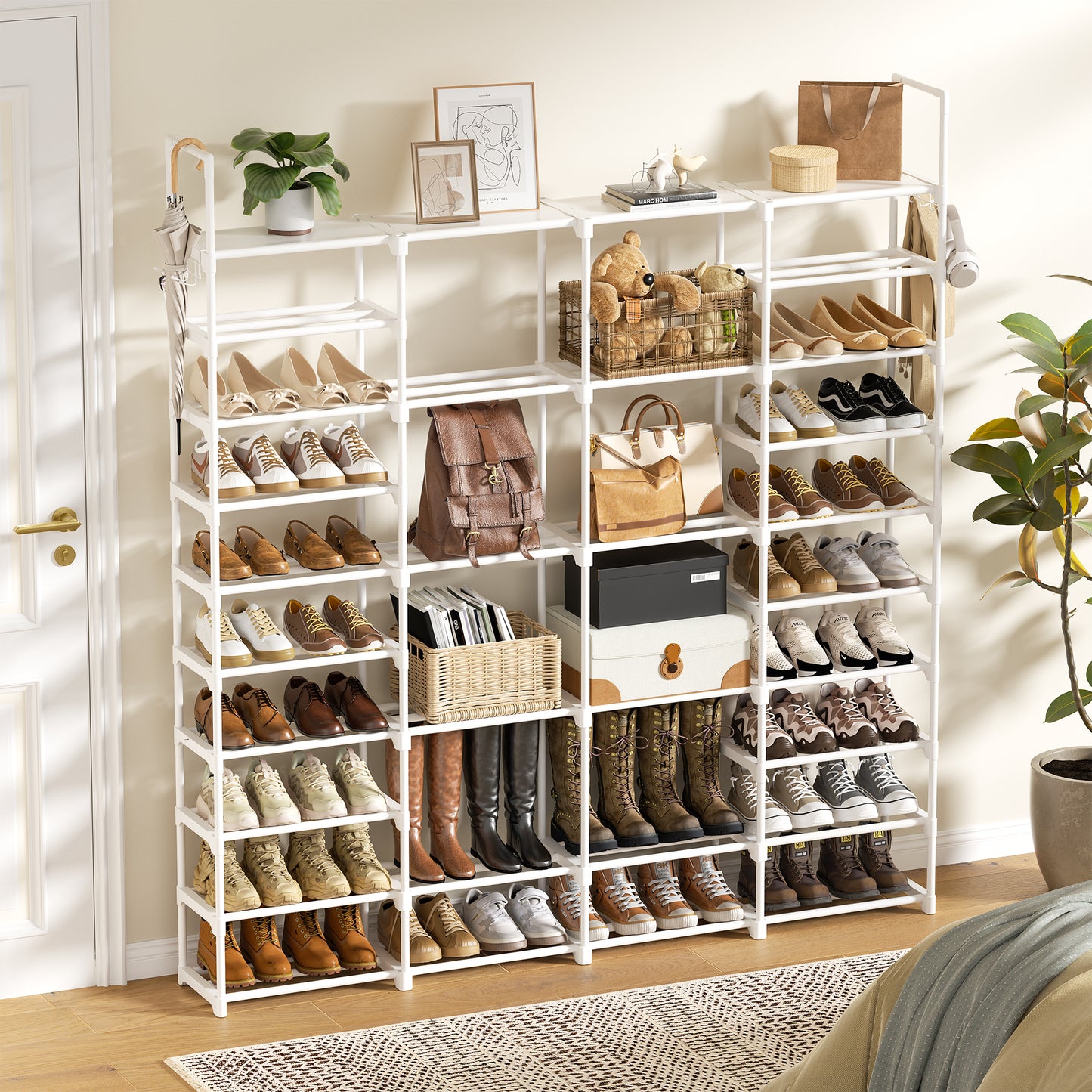 BGTREND 10-Tier Shoe Rack 4-Row Large Metal Shoe Storage Organizer 65-70 Pairs for Garage Entryway Closet (68 inches, White)