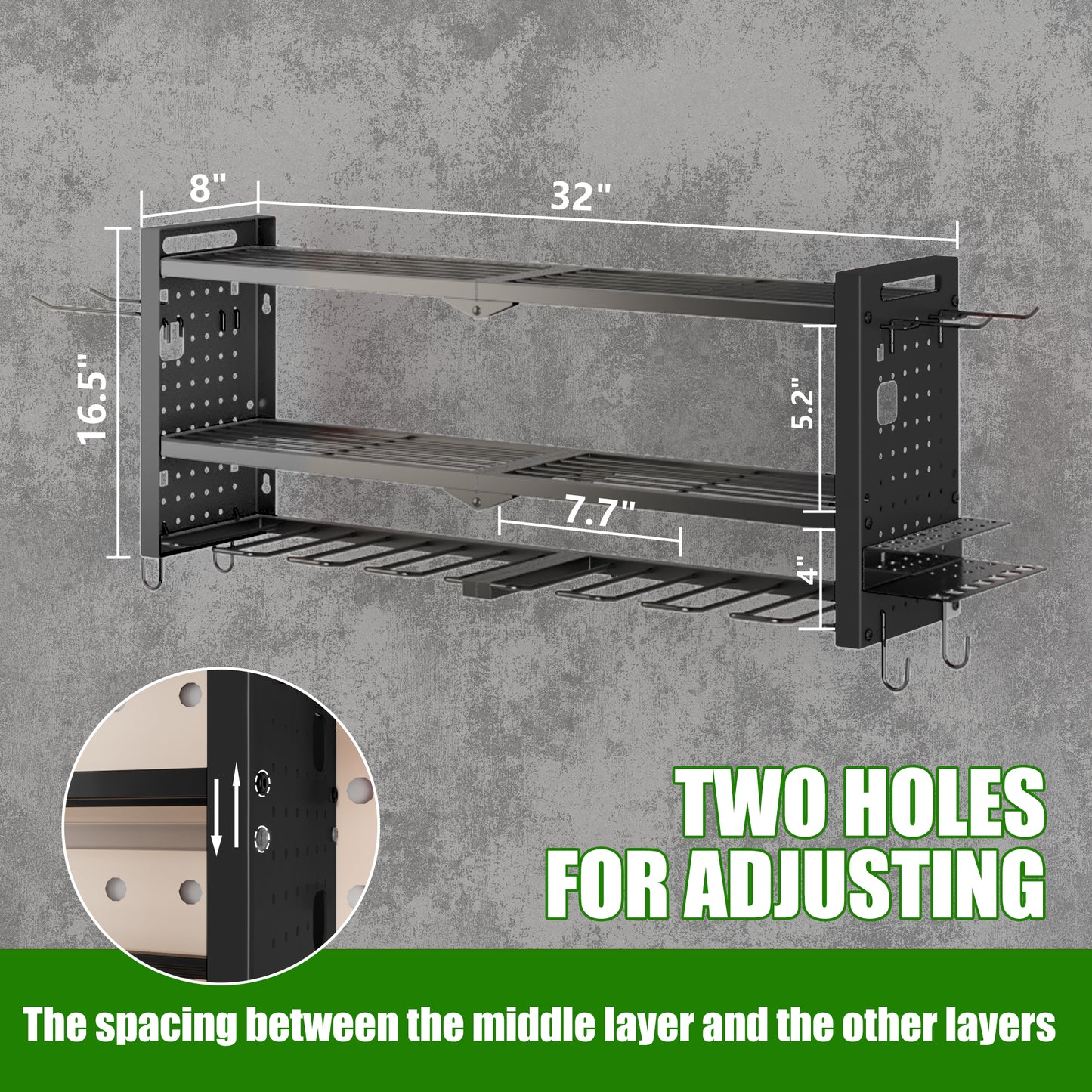 BGTREND Power Tool Organizer Wall Mount with 8 Cordless Drill Holders, 4 Layers Heavy Duty Tool Storage Shelf Organizer (Black)