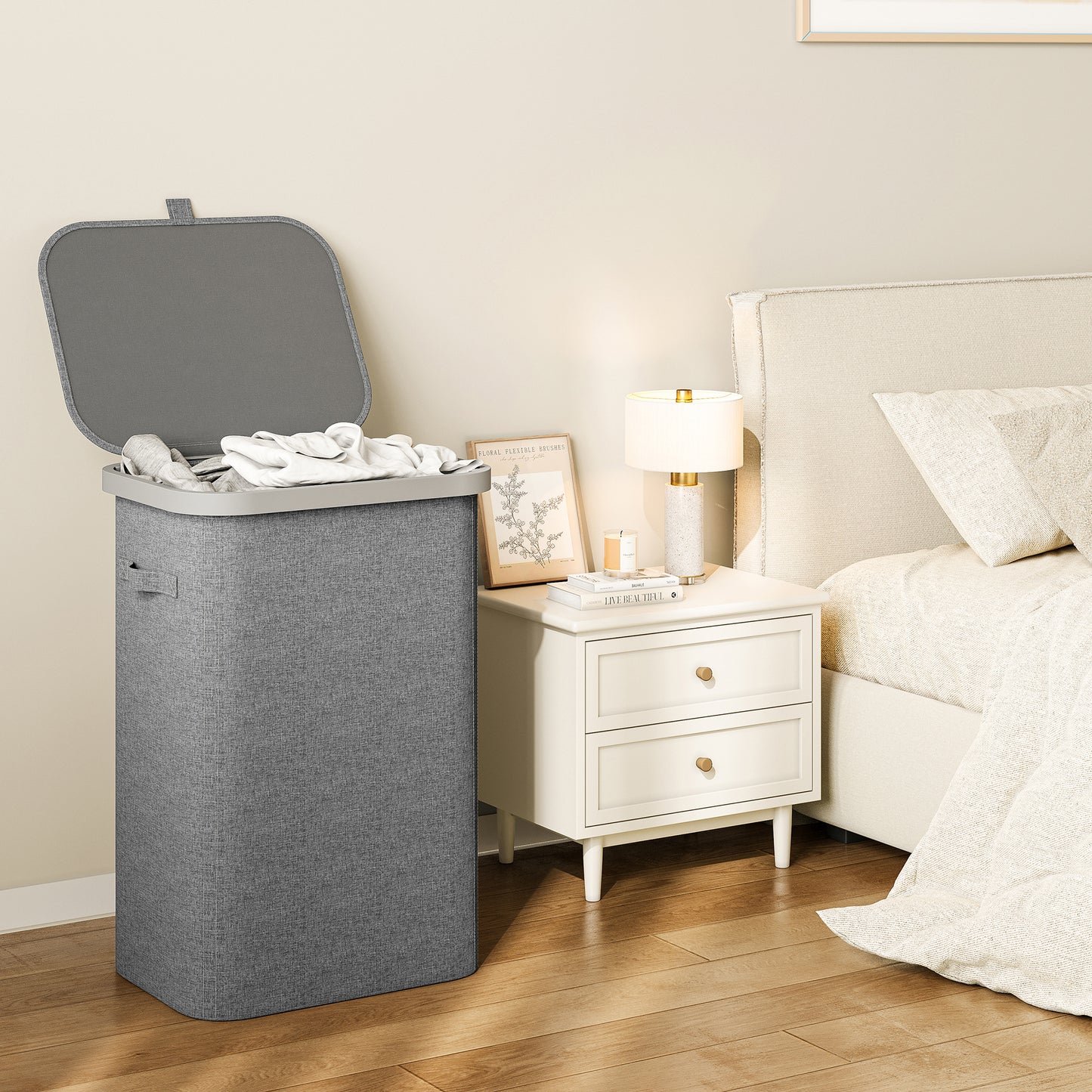 BGTREND Slim Laundry Hamper with Lid 85L Foldable Clothes Basket with Removable Mesh Bag & Plastic Handle for Closet Bathroom Bedroom (Gray)