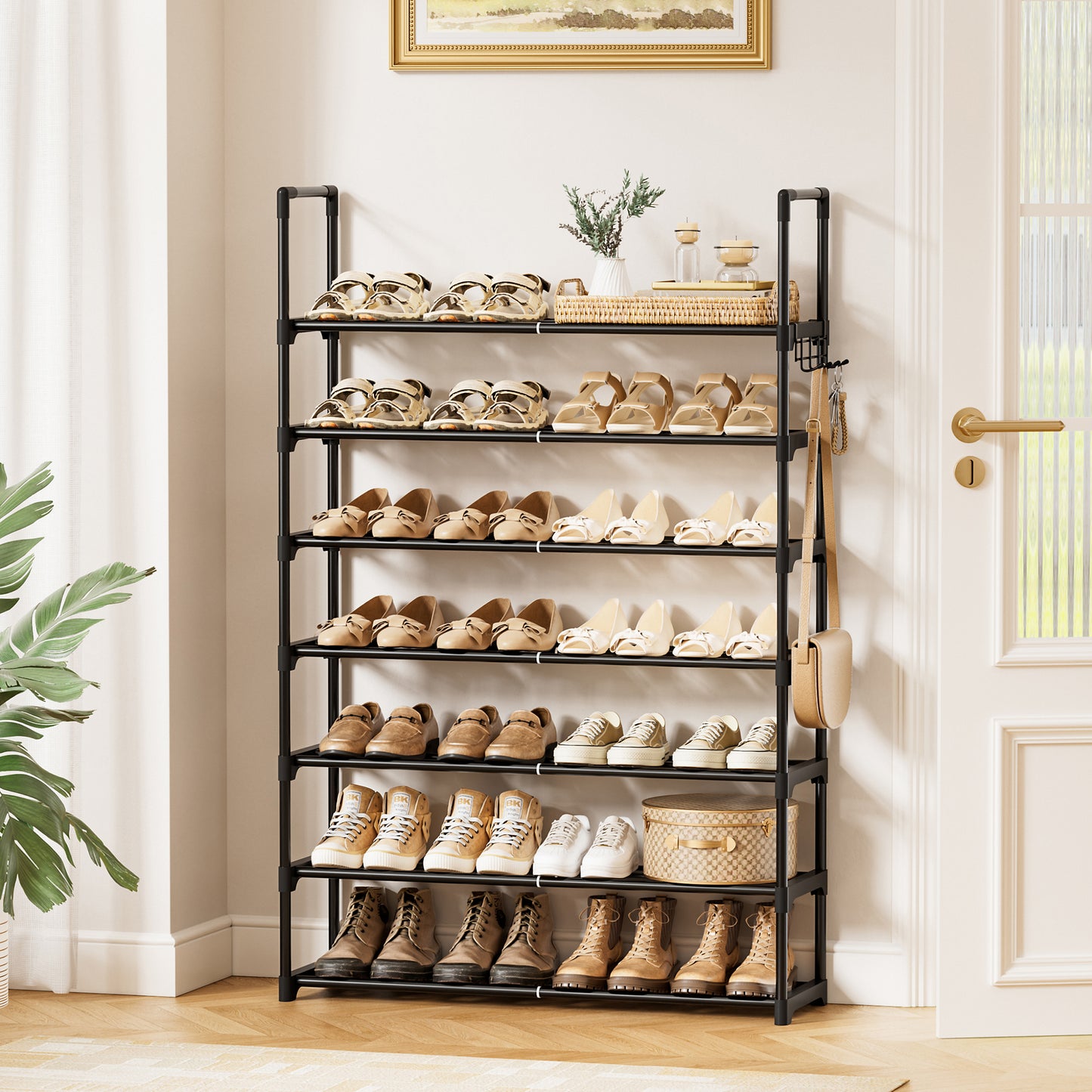 BGTREND 7-Tier Expandable Shoe Rack, Adjustable Metal Shoe Organizer Shelf for Closet Hallway Entryway, Black