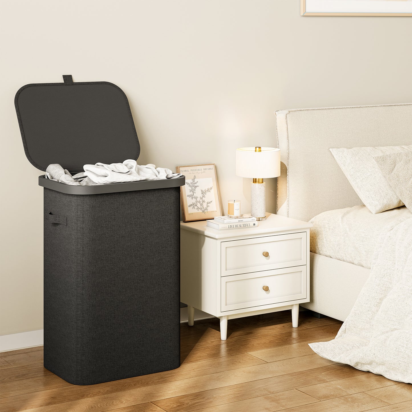 BGTREND Slim Laundry Hamper with Lid 85L Foldable Clothes Basket with Removable Mesh Bag & Plastic Handle for Closet Bathroom Bedroom (Black)