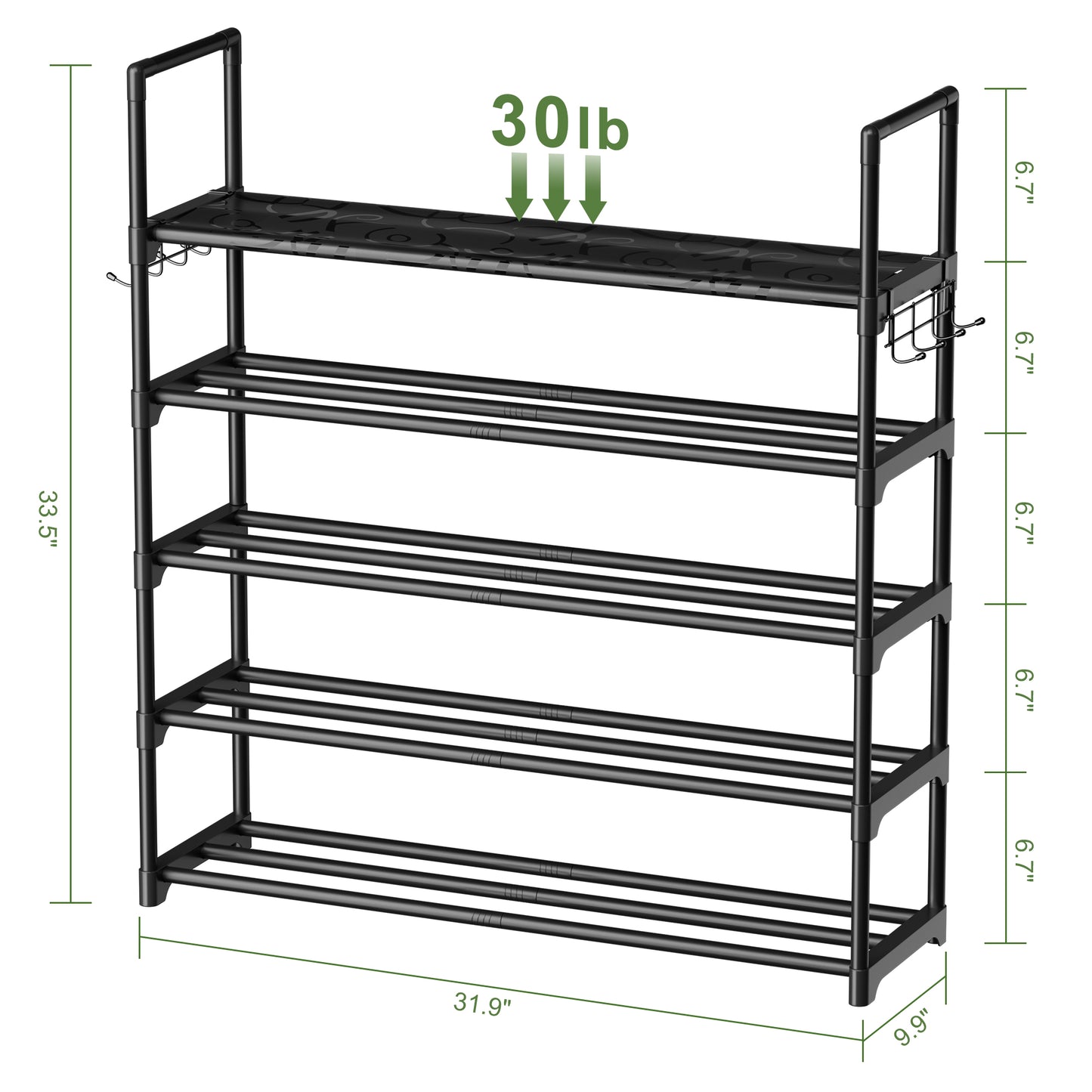 BGTREND 5 Tiers Shoe Rack Shoe Storage Organizer 15-20 Pairs Stackable Metal Shoe Shelf for Entryway Hallway Closet (33.5 inches, Black)