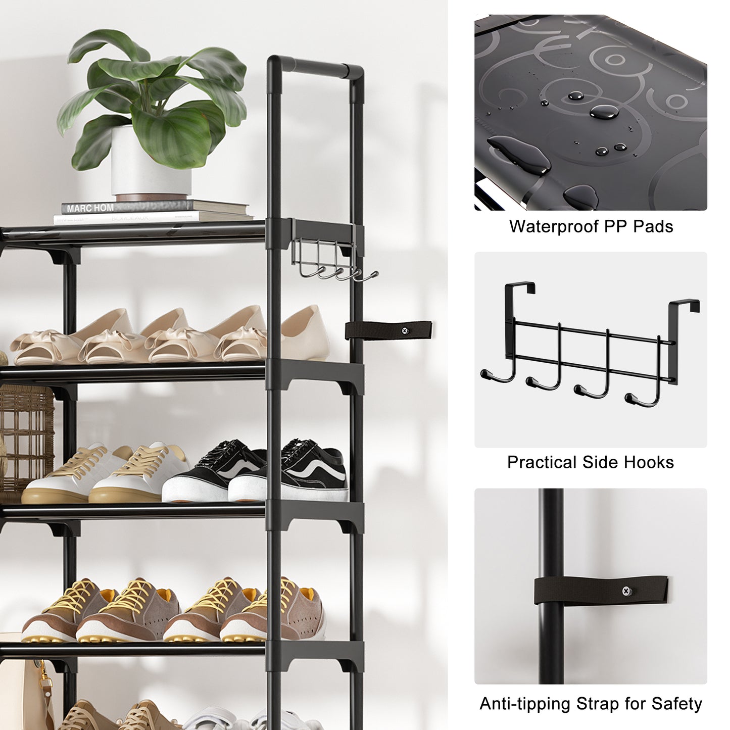BGTREND 10-Tier Shoe Rack 4-Row Large Metal Shoe Storage Organizer 65-70 Pairs for Garage Entryway Closet (68 inches, Black)