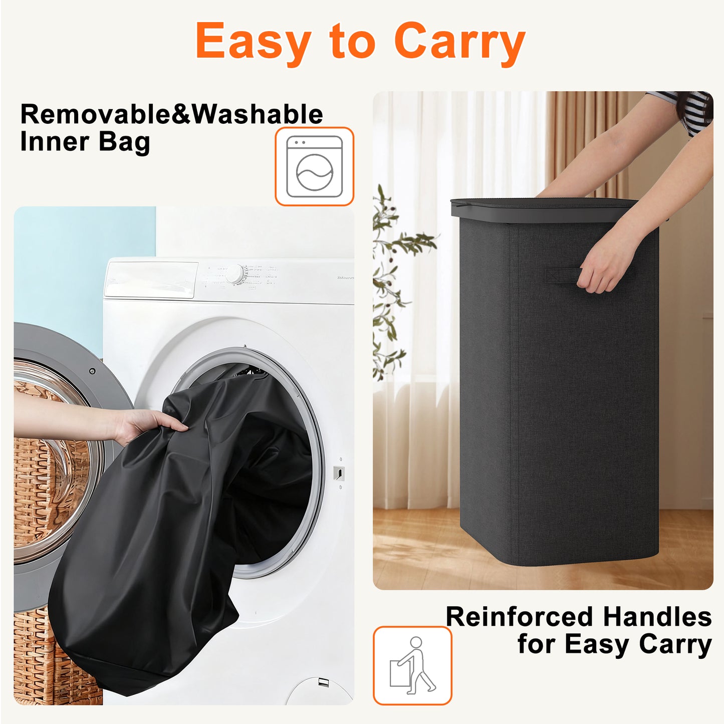 BGTREND Slim Laundry Hamper with Lid 85L Foldable Clothes Basket with Removable Mesh Bag & Plastic Handle for Closet Bathroom Bedroom (Black)