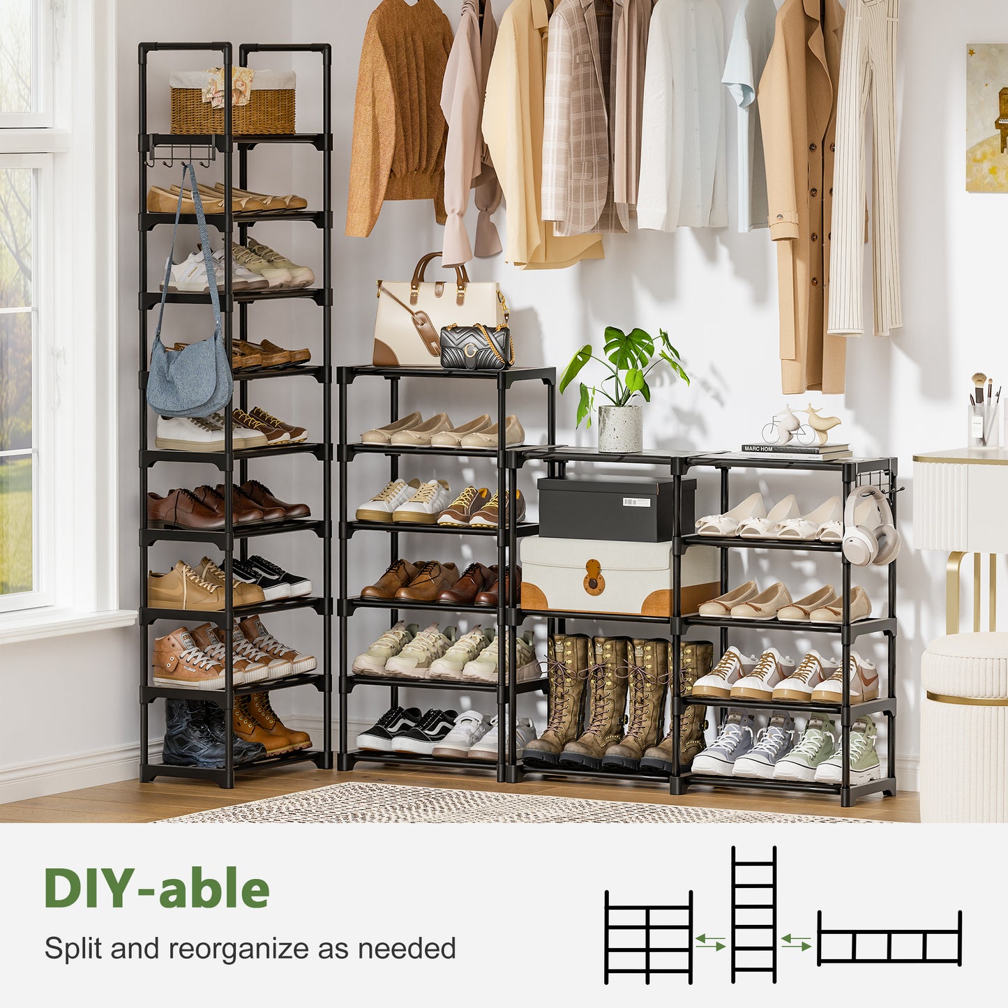 BGTREND 10-Tier Shoe Rack 4-Row Large Metal Shoe Storage Organizer 65-70 Pairs for Garage Entryway Closet (68 inches, Black)