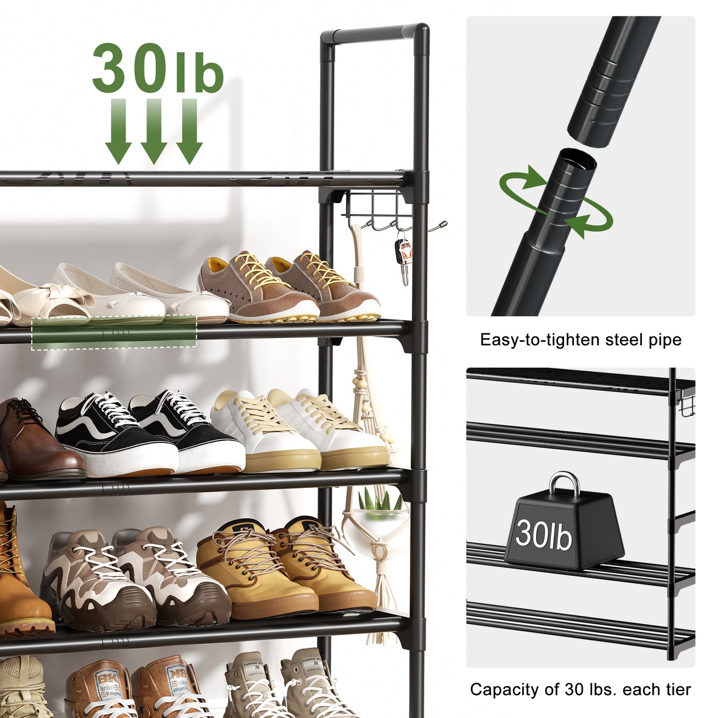 BGTREND 5 Tiers Shoe Rack Shoe Storage Organizer 15-20 Pairs Stackable Metal Shoe Shelf for Entryway Hallway Closet (33.5 inches, Black)