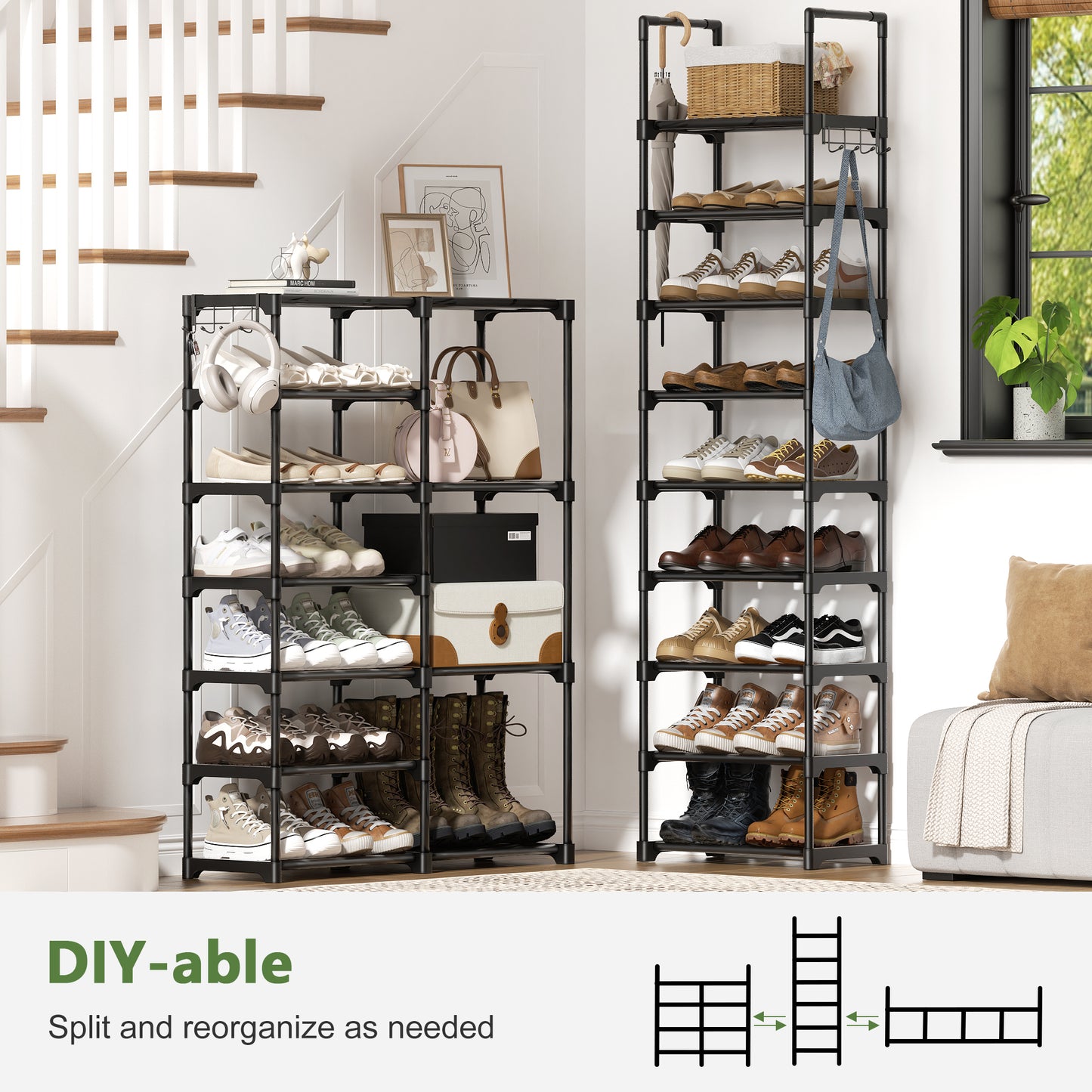 BGTREND 10-Tier Shoe Rack 4-Row Large Metal Shoe Storage Organizer 65-70 Pairs for Garage Entryway Closet (68 inches, Black)