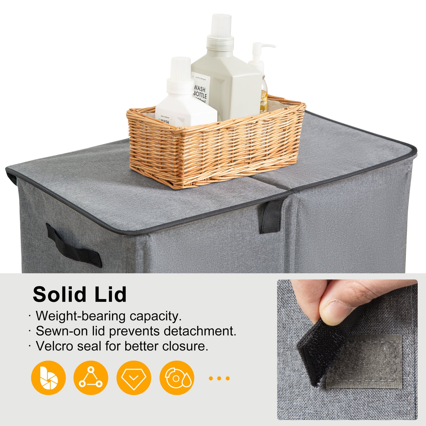 BGTREND Double Laundry Hamper with Lid 155L Laundry Basket with Removable Liner Bags & Side Mesh Pocket Collapsible Laundry Sorter Dirty Clothes Hamper (Dark Gray)