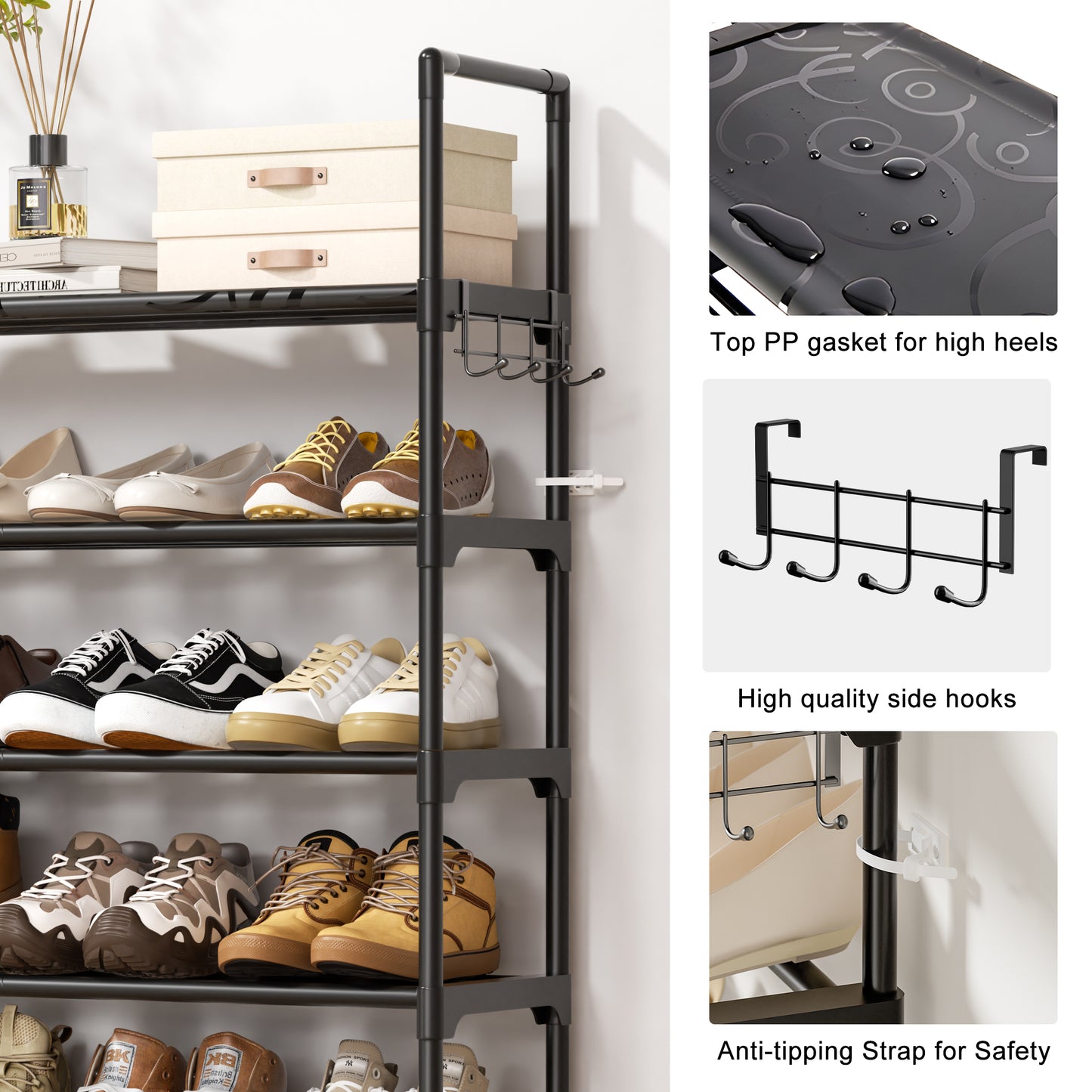 BGTREND 5 Tiers Shoe Rack Shoe Storage Organizer 15-20 Pairs Stackable Metal Shoe Shelf for Entryway Hallway Closet (33.5 inches, Black)