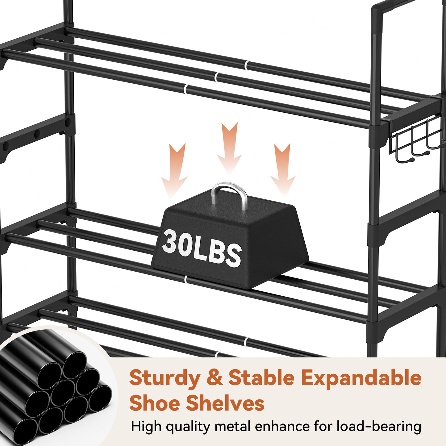 BGTREND 7-Tier Expandable Shoe Rack, Adjustable Metal Shoe Organizer Shelf for Closet Hallway Entryway, Black