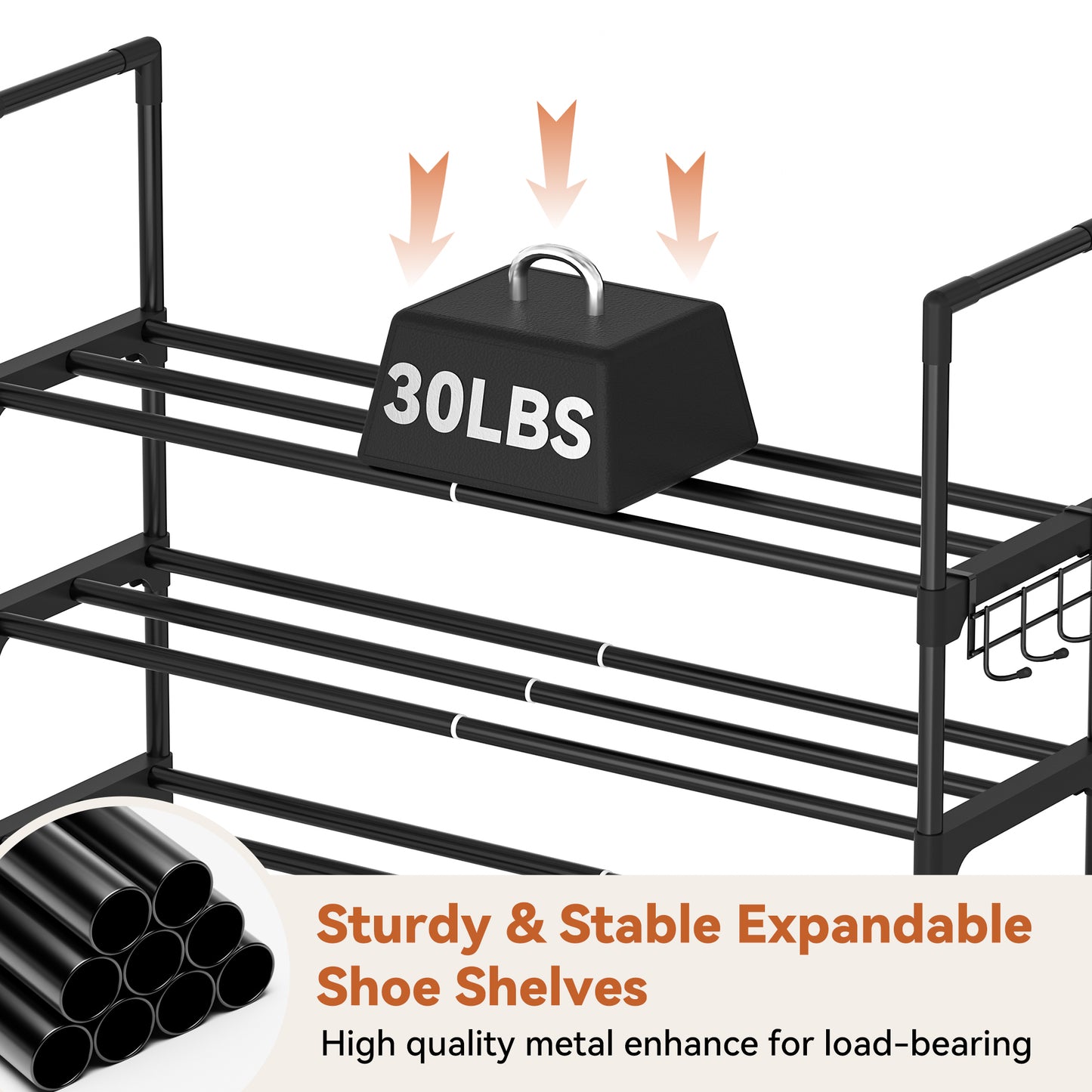 BGTREND 3-Tier Expandable Shoe Rack, Adjustable Metal Shoe Organizer Shelf for Closet Hallway Entryway, Black