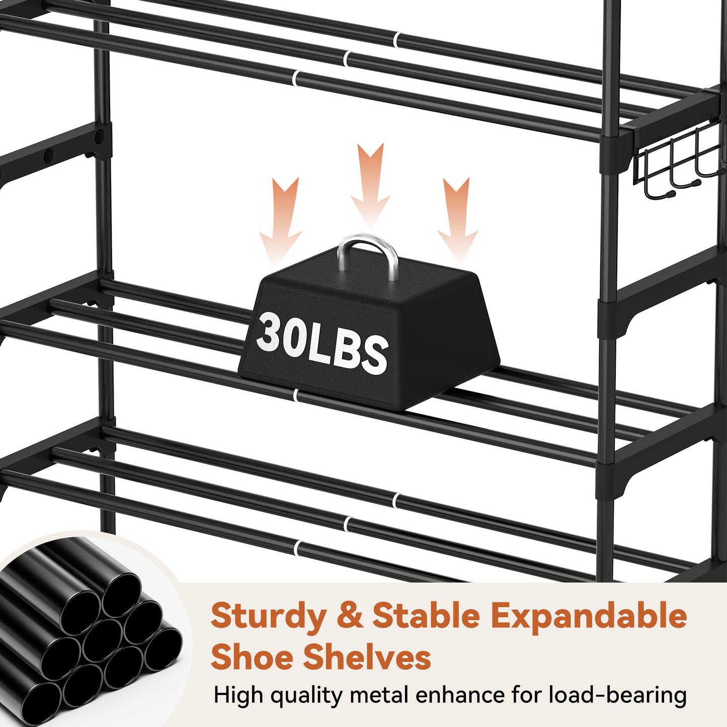 BGTREND 5-Tier Expandable Shoe Rack, Adjustable Metal Shoe Organizer Shelf for Closet Hallway Entryway, Black