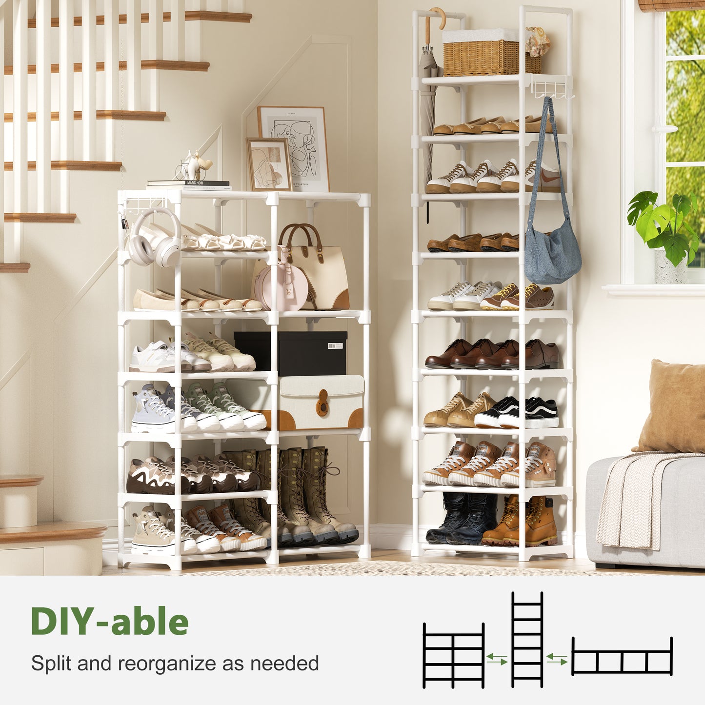 BGTREND 10-Tier Shoe Rack 4-Row Large Metal Shoe Storage Organizer 65-70 Pairs for Garage Entryway Closet (68 inches, White)