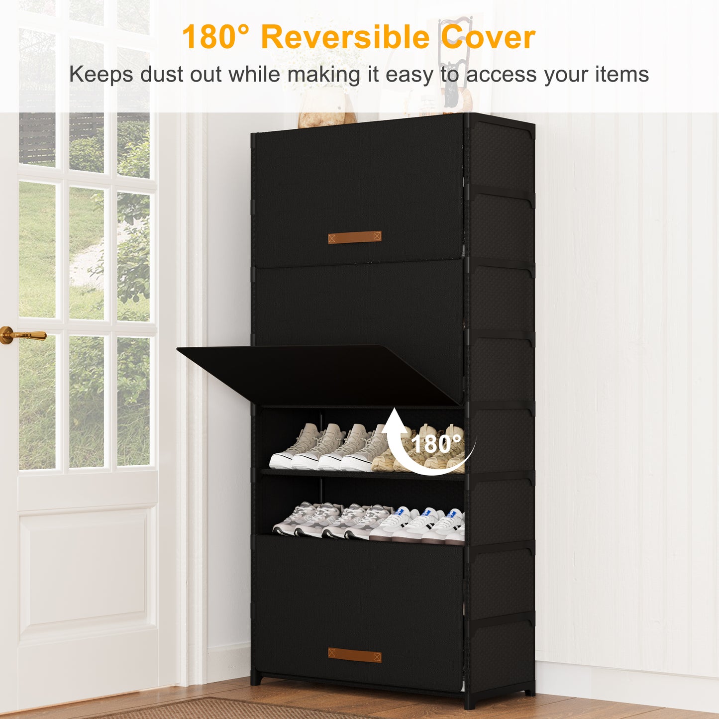 BGTREND 9 Tier Shoe Rack with Covers Shoe Storage Organizer Holds 36 Pairs for Closet Entryway Hallway, Black