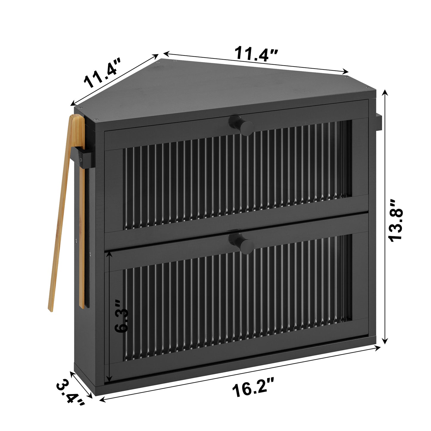 BGTREND Corner Bread Box for Kitchen Countertop, Large Double Layer Bread Storage Container for Homemade Bread, Black Bread Holder for Kitchen Counter, Under Cabinet Organizer (Black, Medium)