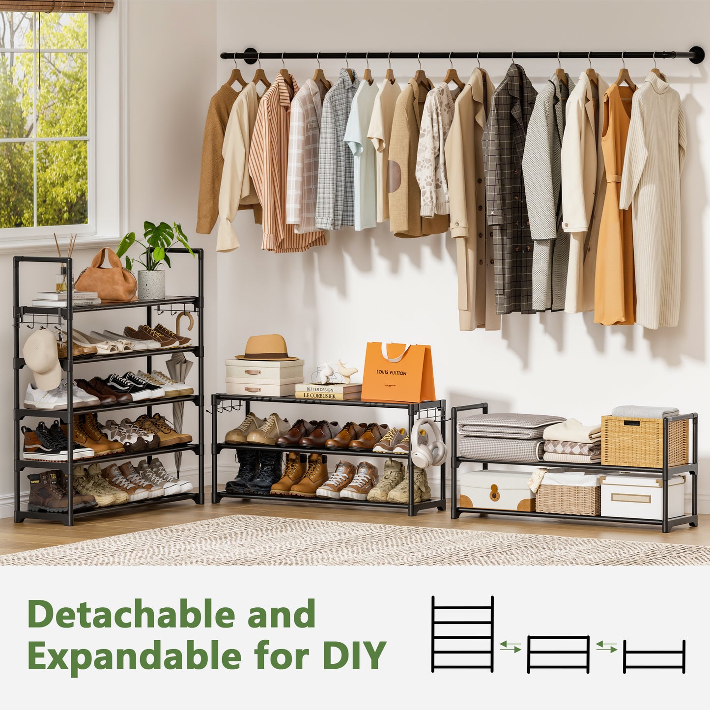BGTREND 5 Tiers Shoe Rack Shoe Storage Organizer 15-20 Pairs Stackable Metal Shoe Shelf for Entryway Hallway Closet (33.5 inches, Black)