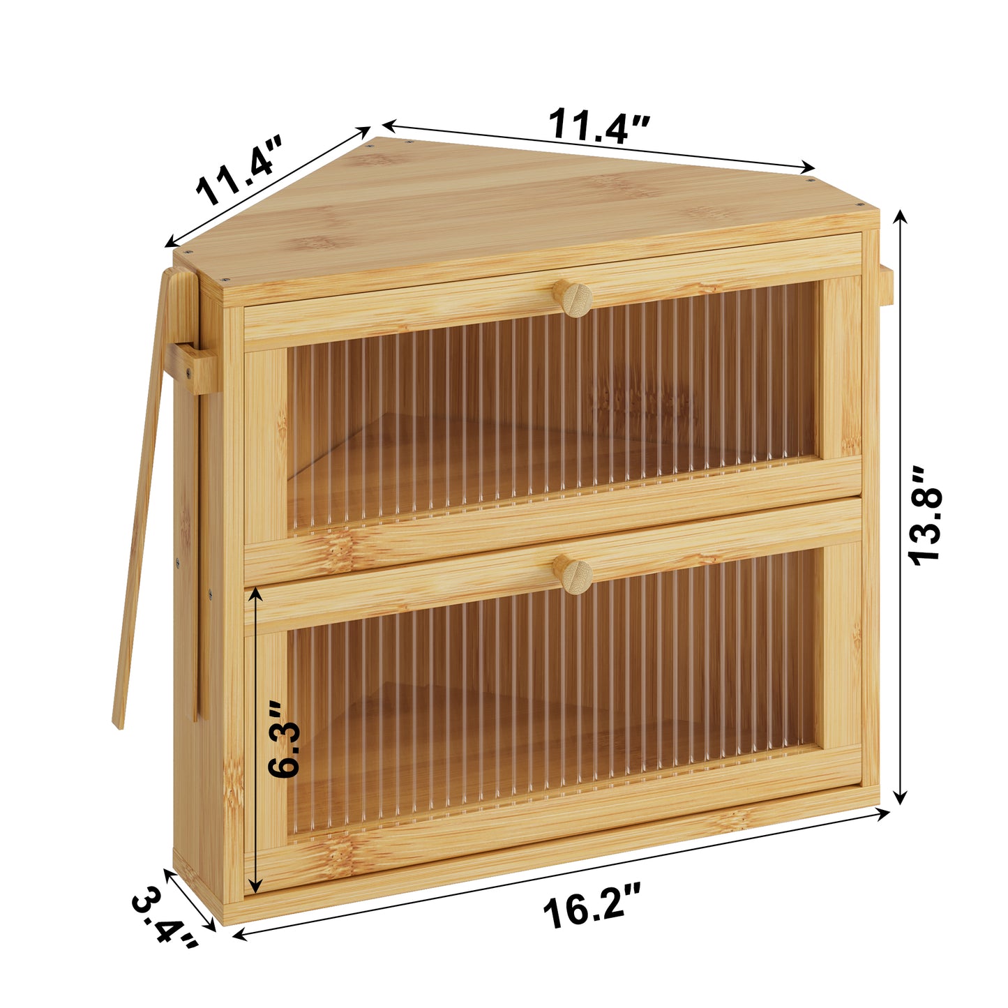 BGTREND Corner Bread Box for Kitchen Countertop, Large Double Layer Bread Storage Container for Homemade Bread, Black Bread Holder for Kitchen Counter, Under Cabinet Organizer (Natural, Medium)