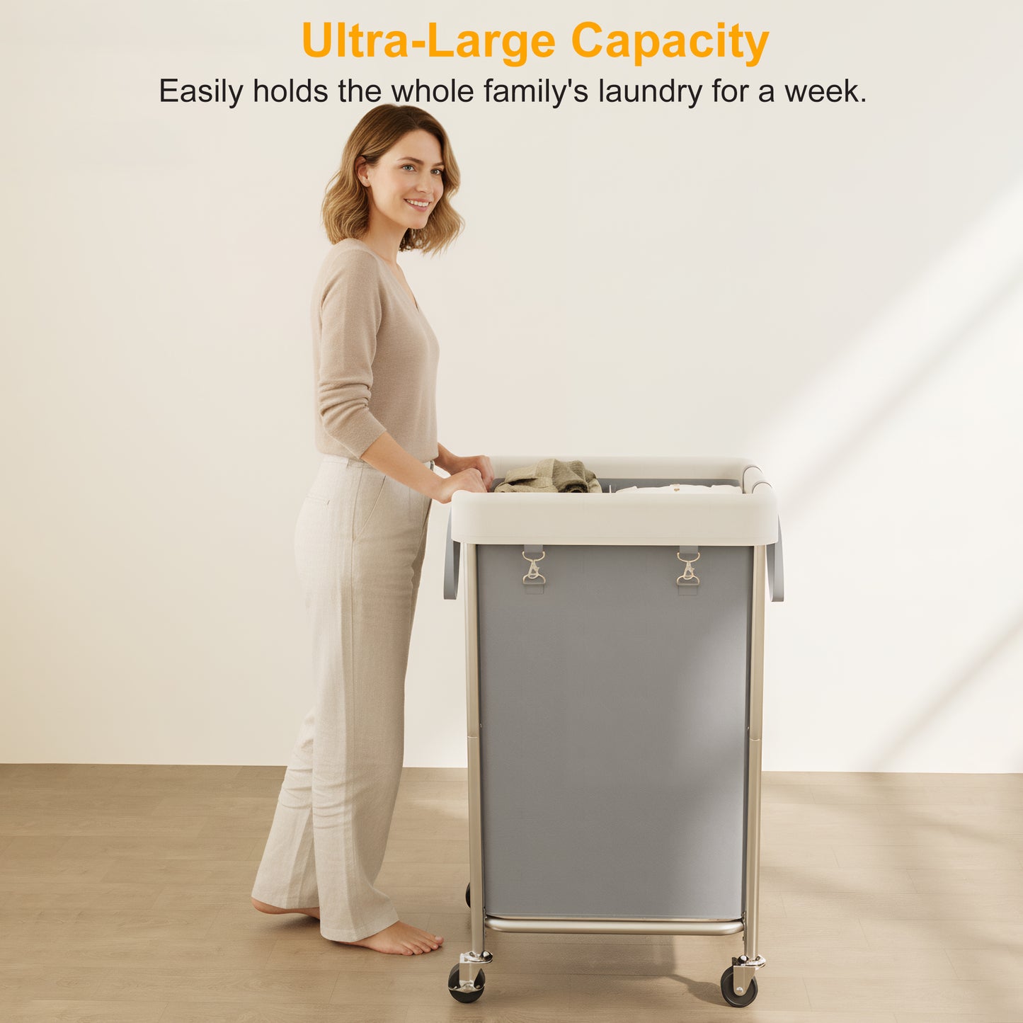 BGTREND 160L Large Laundry Basket with Wheels, Double Laundry Hamper Rolling, Clothes Hamper Cart for Laundry, Bedroom, Bathroom and Dorm, Gray