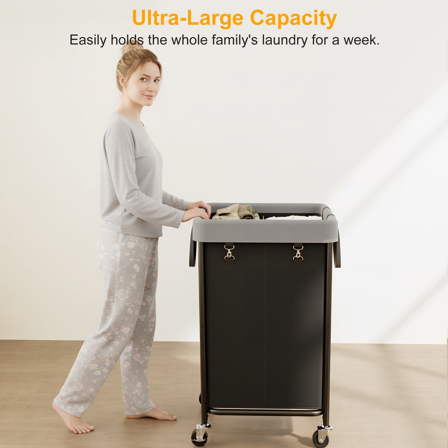 BGTREND 160L Laundry Basket with Wheels, 2 Section Large Rolling Laundry Hamper with Wheels, Clothes Hamper Cart for Laundry, Bedroom, Bathroom and Dorm