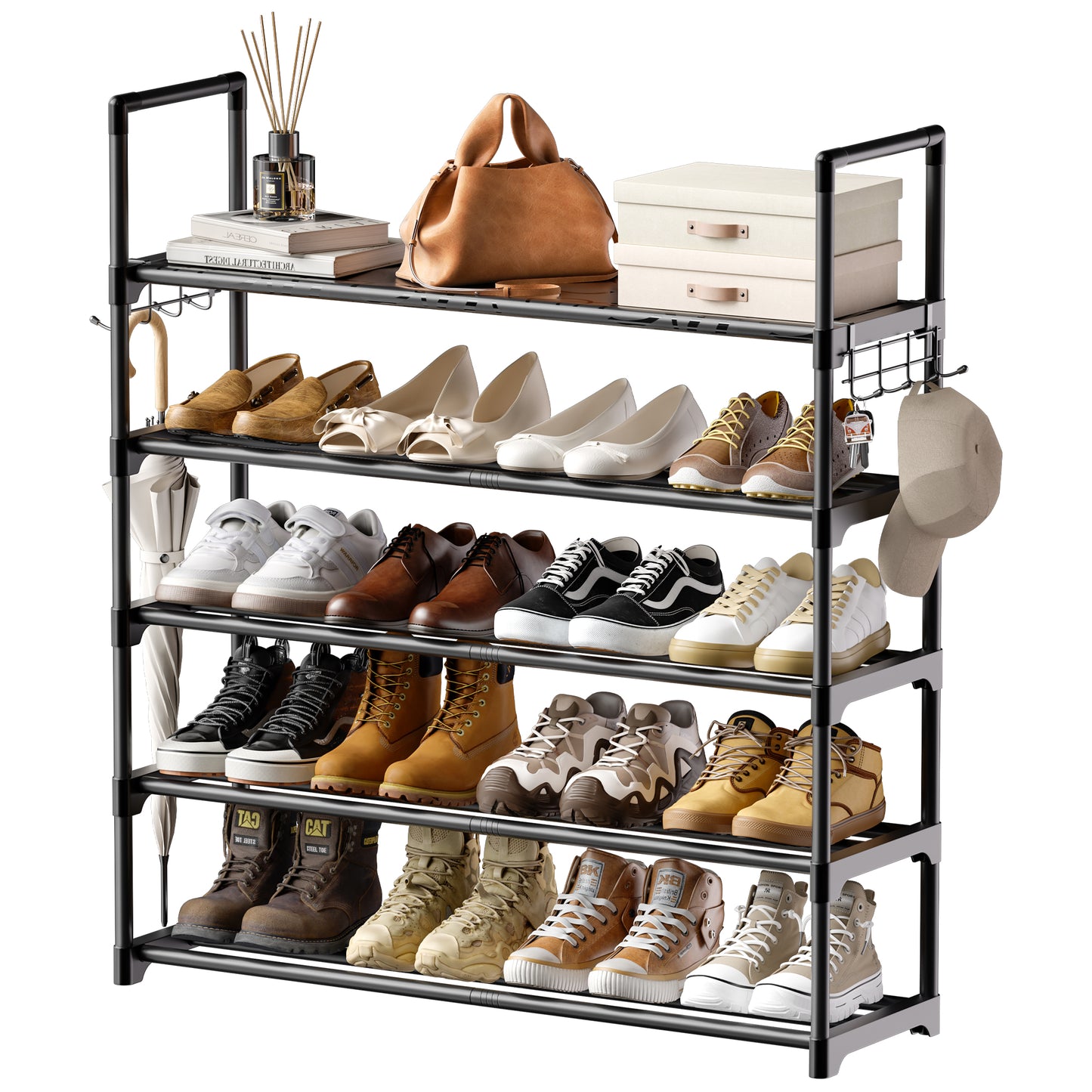 BGTREND 5 Tiers Shoe Rack Shoe Storage Organizer 15-20 Pairs Stackable Metal Shoe Shelf for Entryway Hallway Closet (33.5 inches, Black)