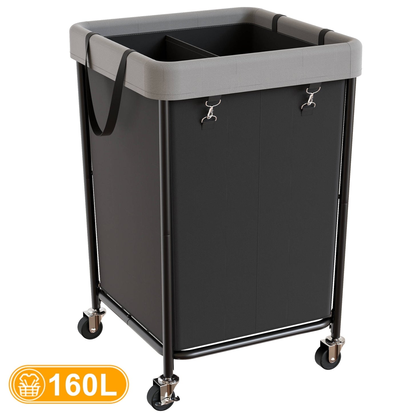 BGTREND 160L Large Laundry Basket with Wheels, Double Laundry Hamper Rolling, Clothes Hamper Cart for Laundry, Bedroom, Bathroom and Dorm, Black