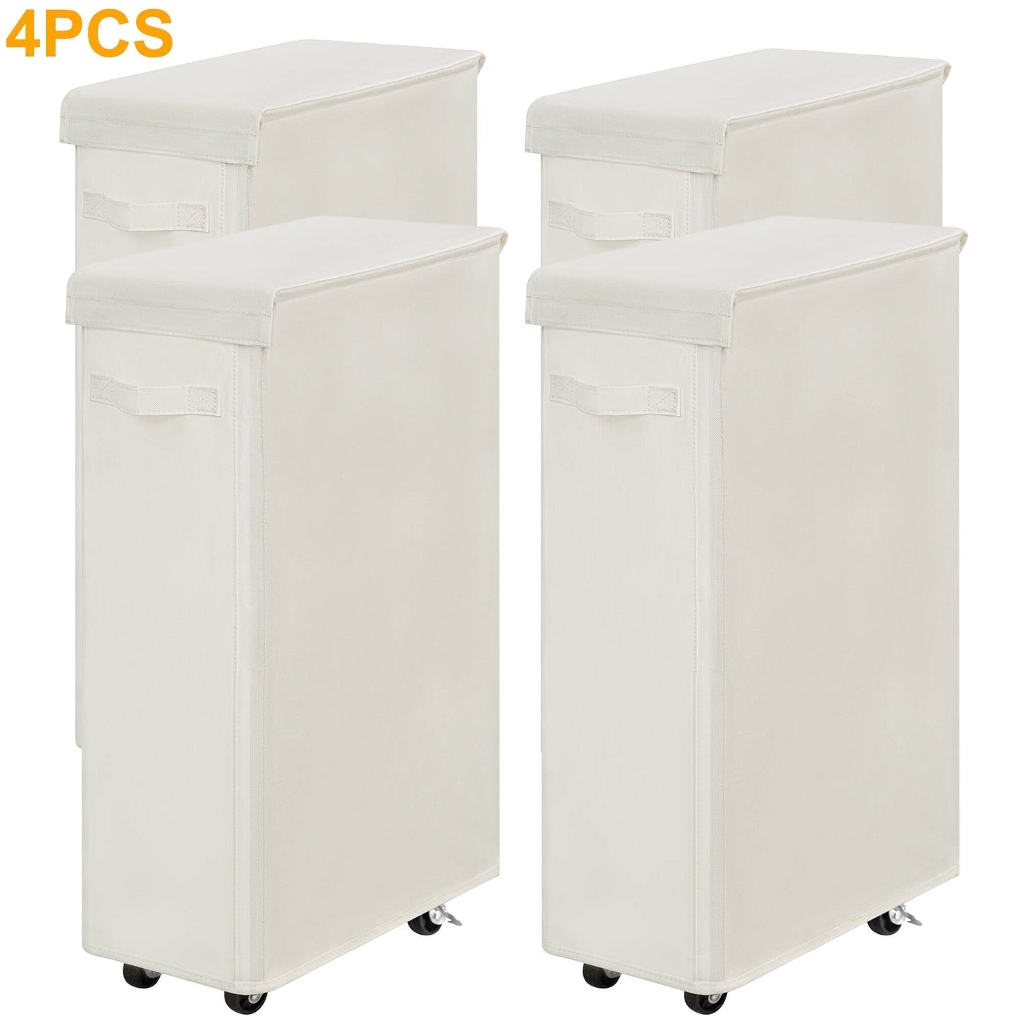 BGTREND 4pcs 28'' Tall & Slim Laundry Hamper with Lid and Wheels Narrow Laundry Basket Collapsible Dirty Clothes Hamper Portable Laundry Storage Bin Oxford (65L, Beige)