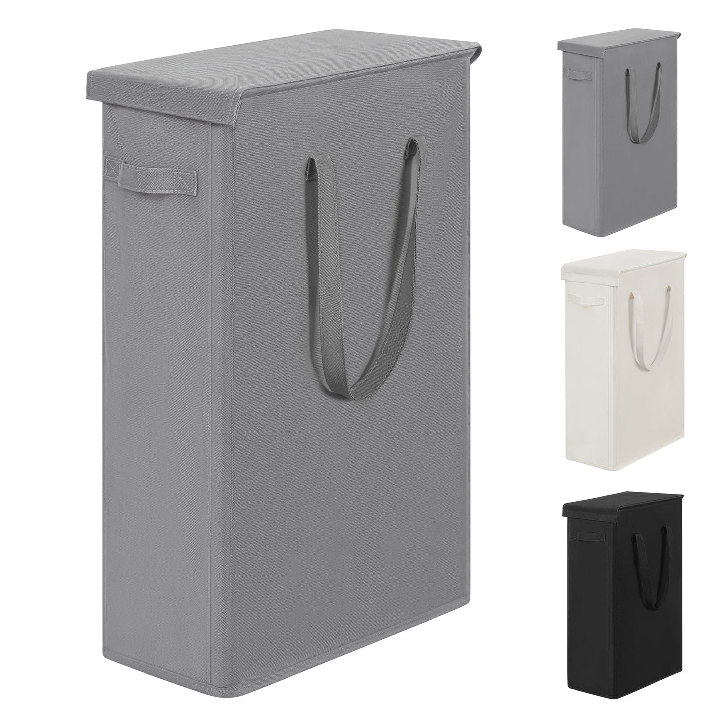BGTREND Tall & Slim Laundry Hamper with Lid and handles Narrow Laundry Basket Collapsible Dirty Clothes Hamper Portable Laundry Storage Bin Oxford (45L,Gray)