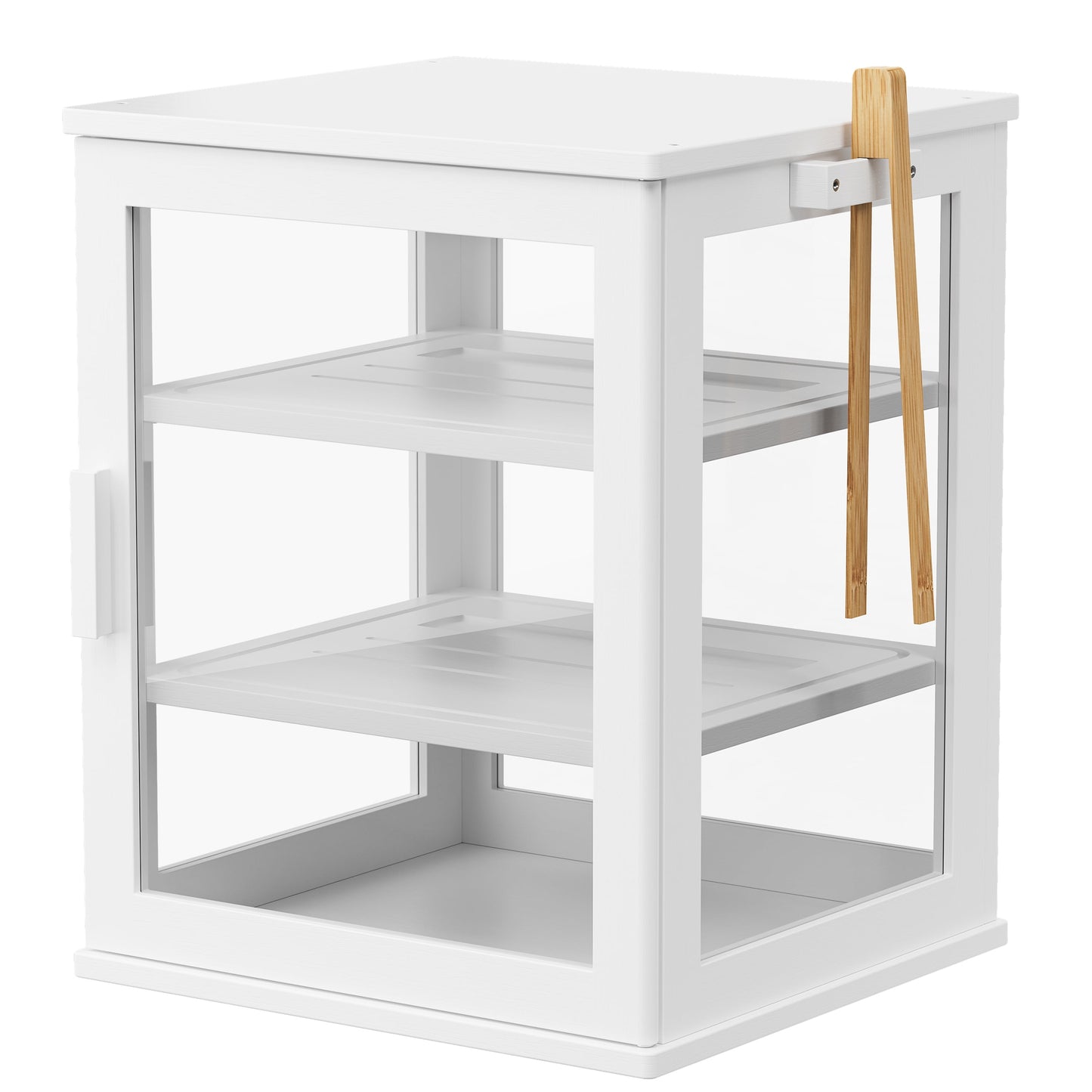 BGTREND Bread Box With Three Layer Bamboo for Kitchen Countertop, Spacious Wooden Corner Bread Storage Container, Under Cabinet Organizer(White,Large)