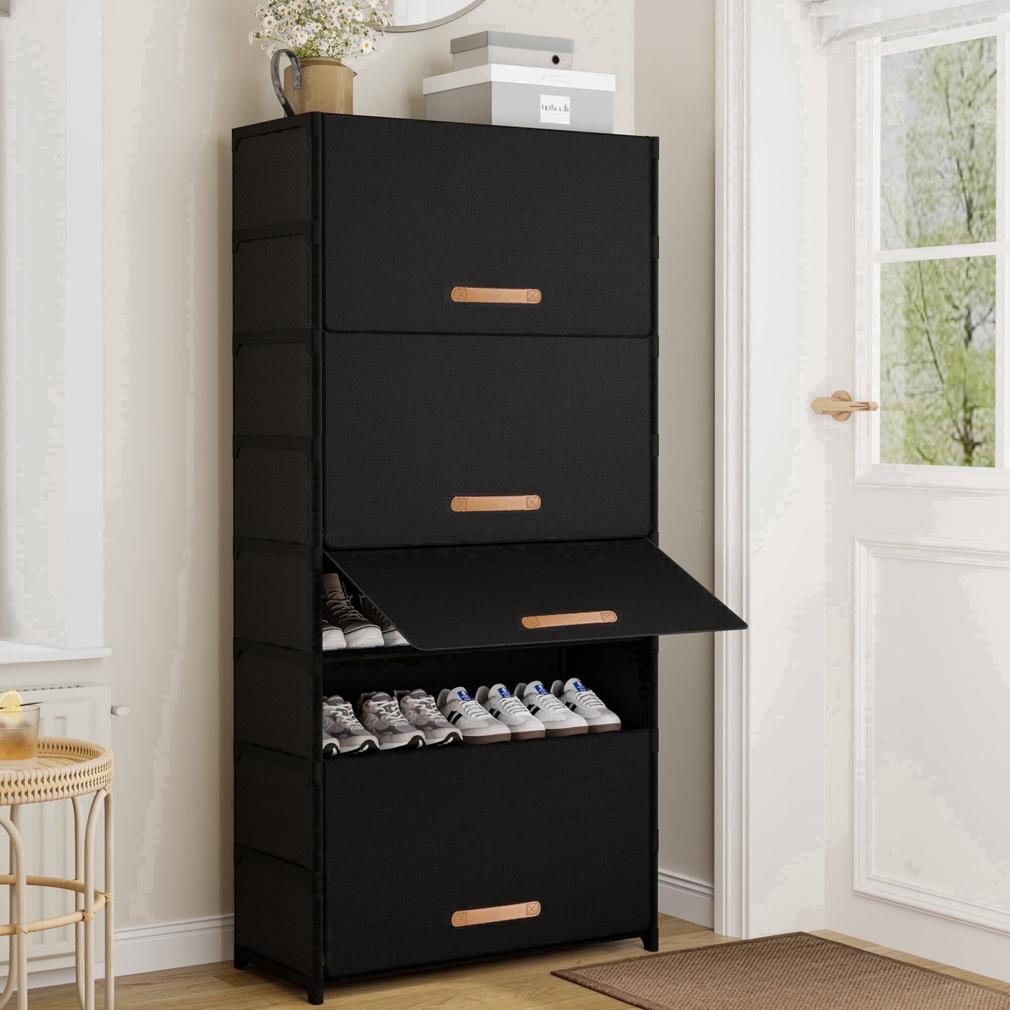 BGTREND 9 Tier Shoe Rack with Covers Shoe Storage Organizer Holds 36 Pairs for Closet Entryway Hallway, Black